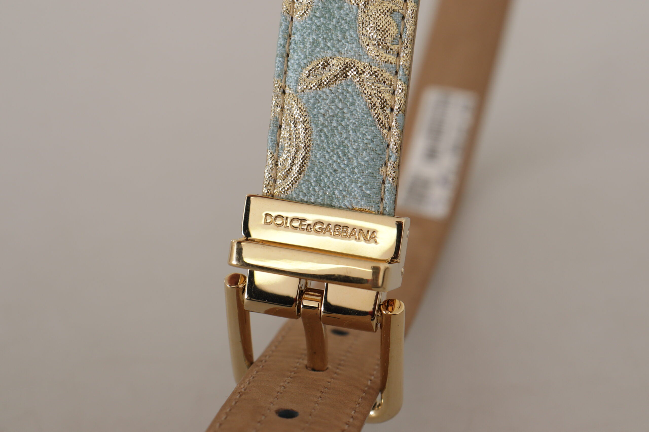 Dolce & Gabbana Elegant Light Blue Leather Belt with Gold Buckle - Luksusmuotia Dolce & Gabbana - Tutustu YVES JAVANNI® 