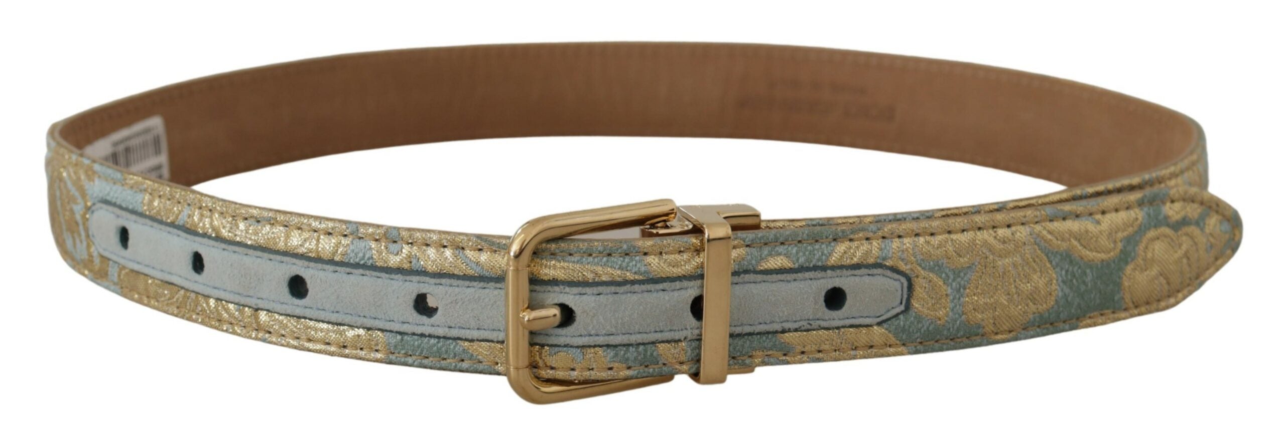 Dolce & Gabbana Elegant Light Blue Leather Belt with Gold Buckle - Luksusmuotia Dolce & Gabbana - Tutustu YVES JAVANNI® 