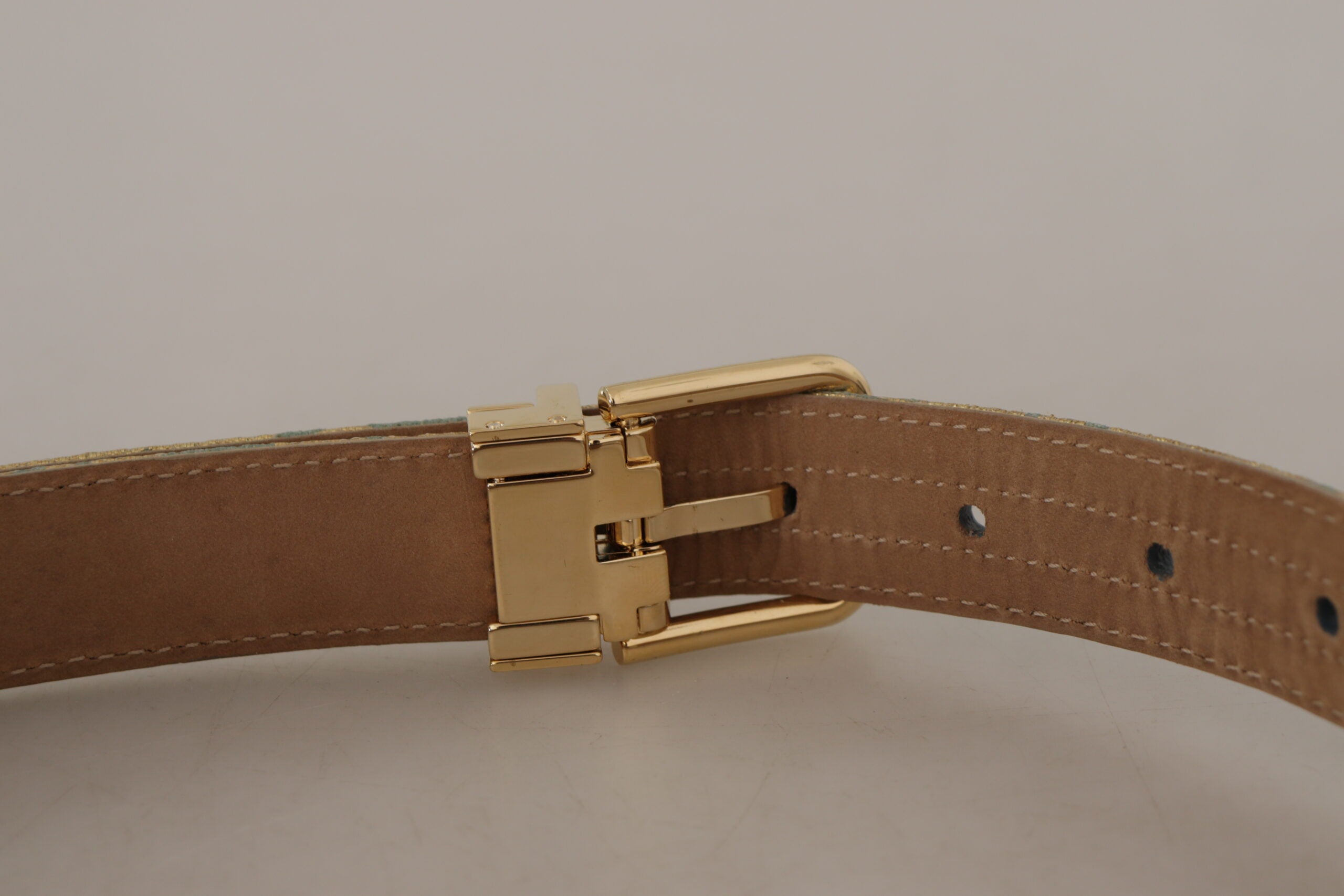 Dolce & Gabbana Elegant Light Blue Leather Belt with Gold Buckle - Luksusmuotia Dolce & Gabbana - Tutustu YVES JAVANNI® 