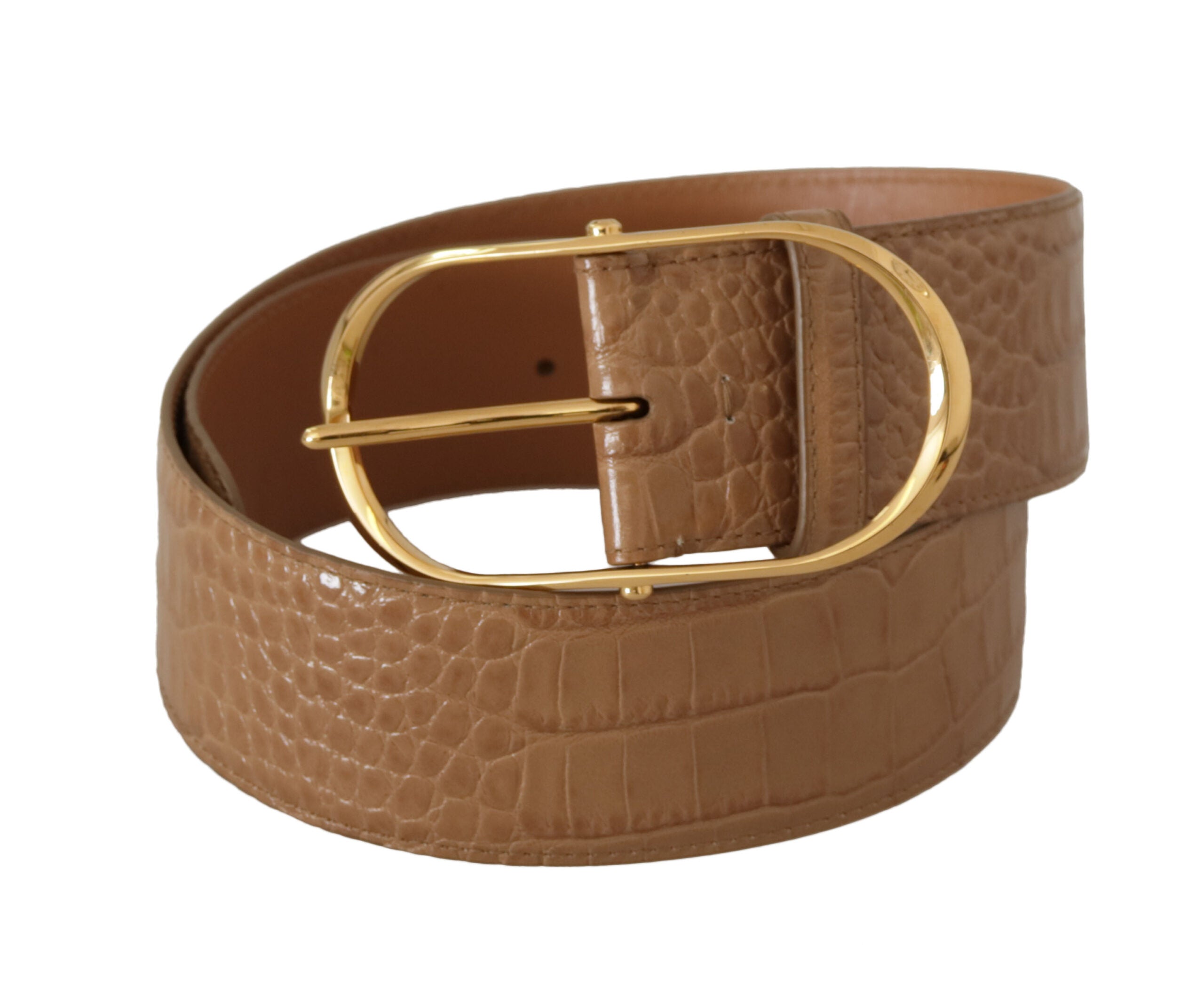 Dolce & Gabbana Elegant Beige Leather Belt with Engraved Buckle - Luksusmuotia Dolce & Gabbana - Tutustu YVES JAVANNI® 