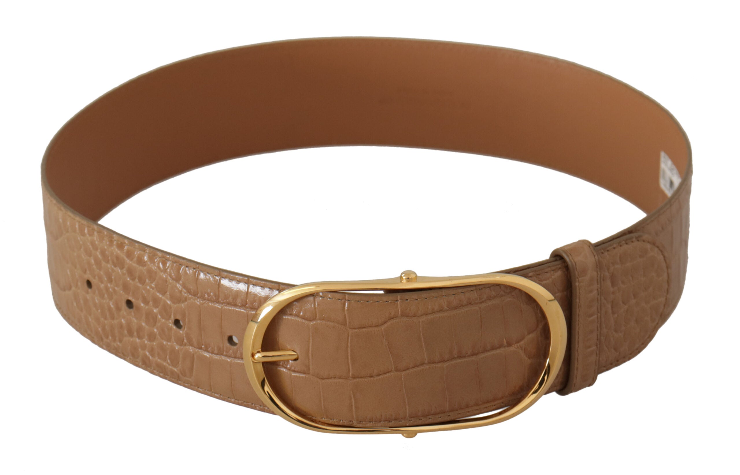 Dolce & Gabbana Elegant Beige Leather Belt with Engraved Buckle - Luksusmuotia Dolce & Gabbana - Tutustu YVES JAVANNI® 