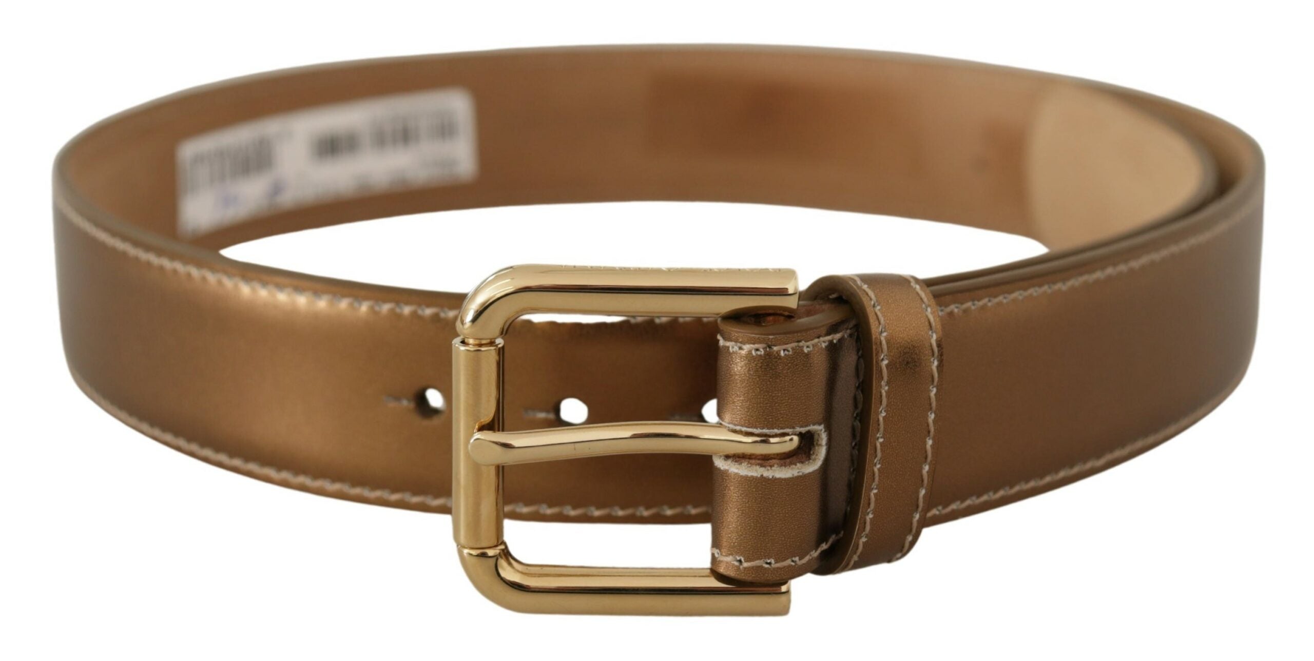 Dolce & Gabbana Elegant Bronze Leather Belt with Logo Buckle - Luksusmuotia Dolce & Gabbana - Tutustu YVES JAVANNI® 