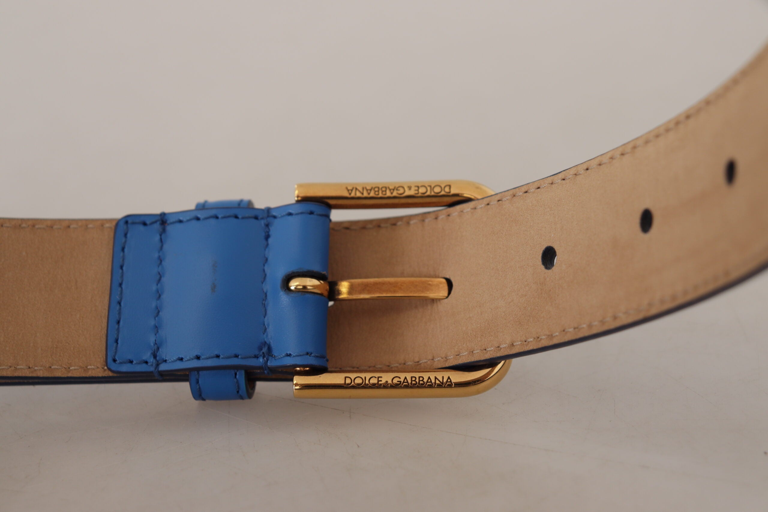 Dolce & Gabbana Elegant Blue Leather Belt with Engraved Buckle - Luksusmuotia Dolce & Gabbana - Tutustu YVES JAVANNI® 