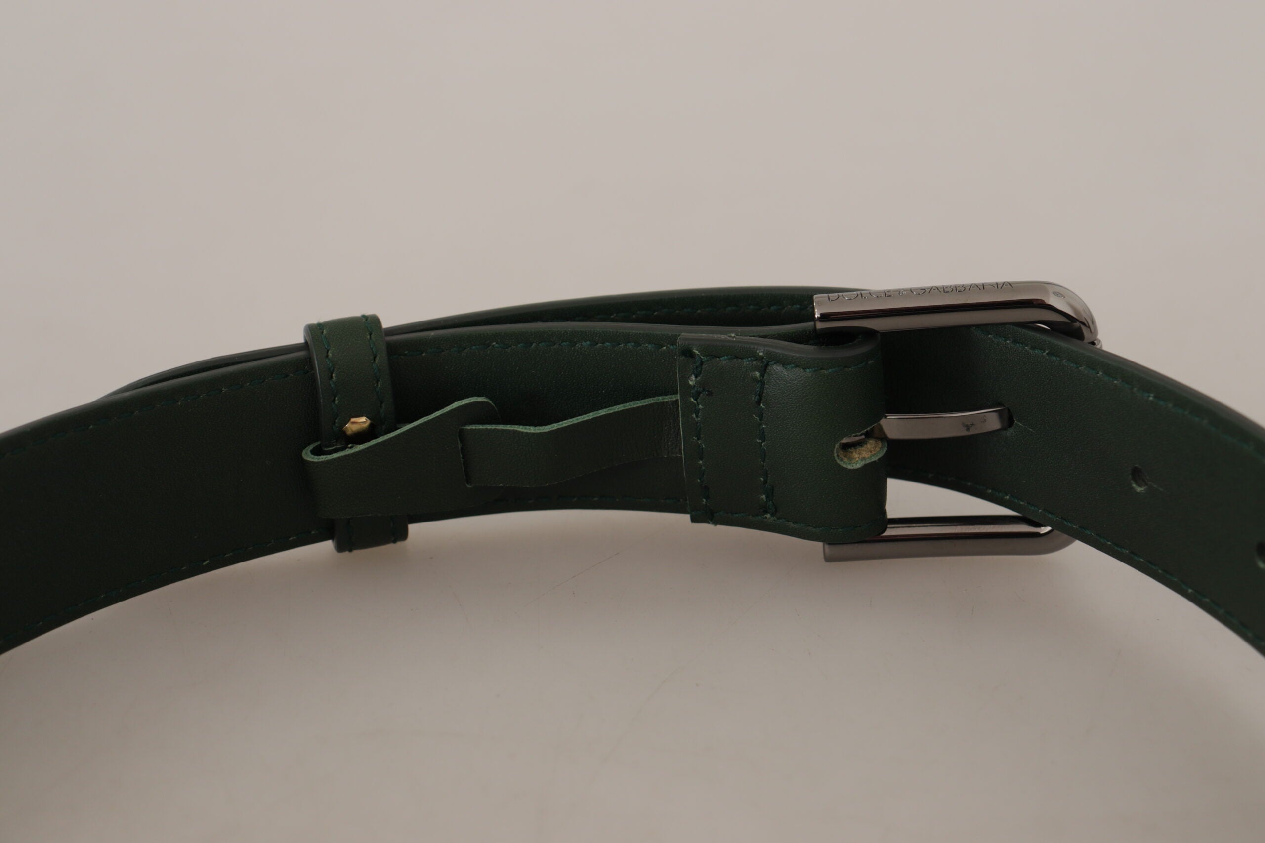 Dolce & Gabbana Elegant Dark Green Leather Belt with Logo Buckle - Luksuslaukut ja asusteet Dolce & Gabbana - Tutustu YVES JAVANNI® 