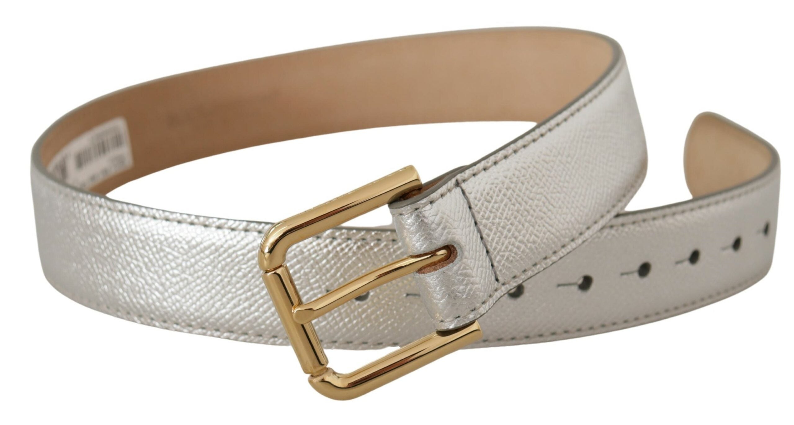 Dolce & Gabbana Elegant Silver Leather Belt with Engraved Buckle - Luksuslaukut ja asusteet Dolce & Gabbana - Tutustu YVES JAVANNI® 