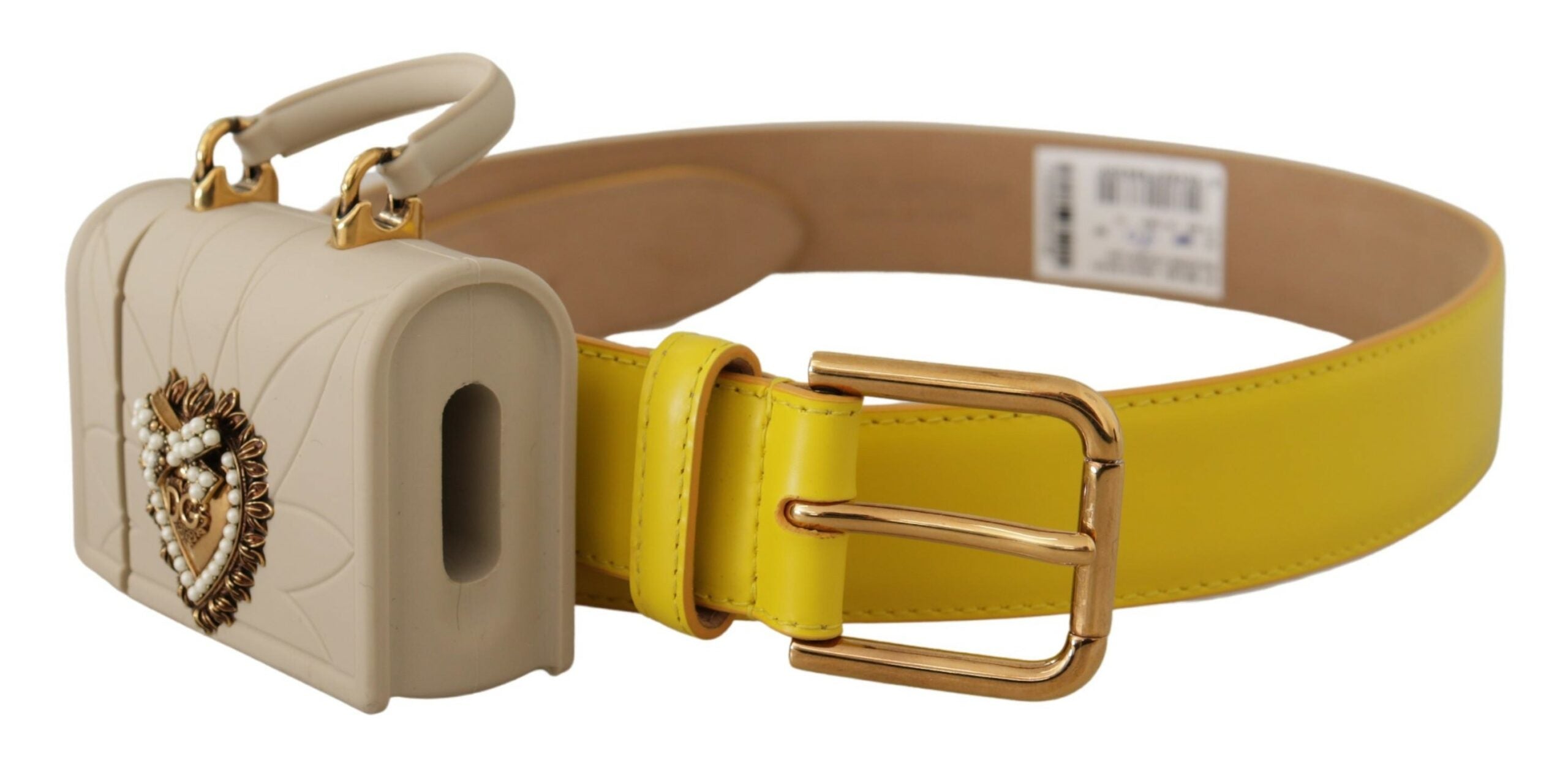 Dolce & Gabbana Chic Yellow Leather Belt with Headphone Case - Luksusmuotia Dolce & Gabbana - Tutustu YVES JAVANNI® 