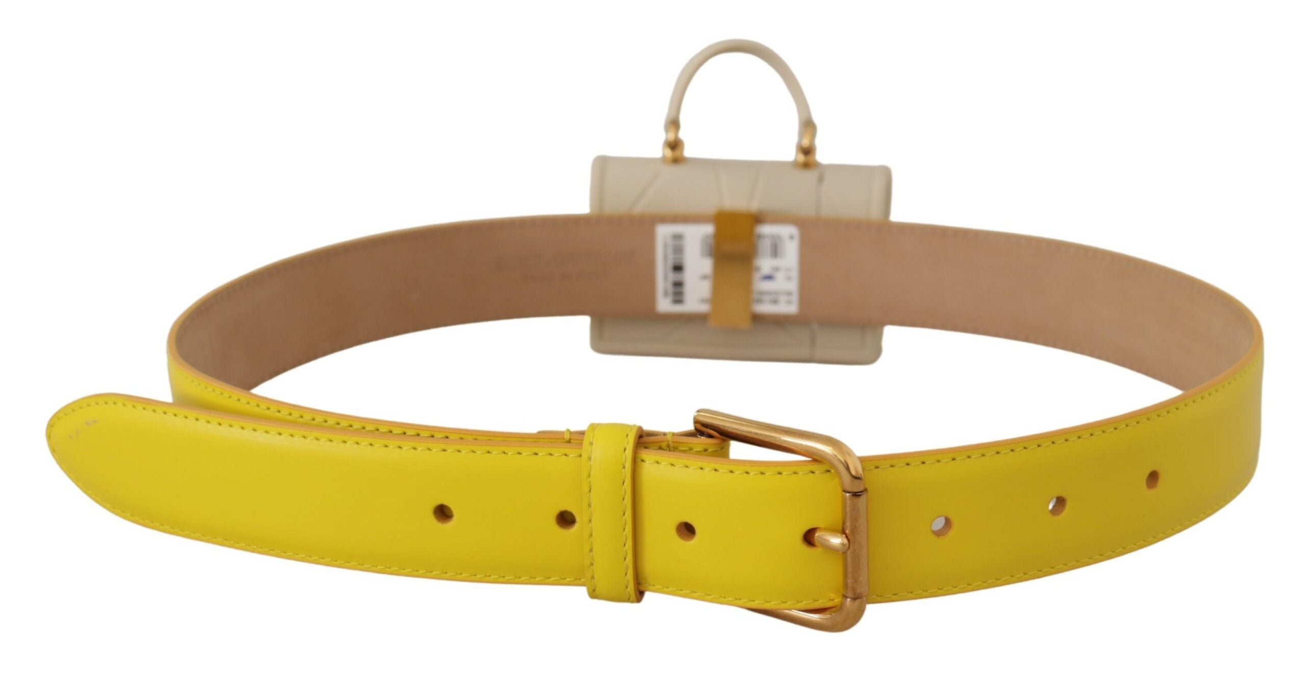 Dolce & Gabbana Chic Yellow Leather Belt with Headphone Case - Luksusmuotia Dolce & Gabbana - Tutustu YVES JAVANNI® 