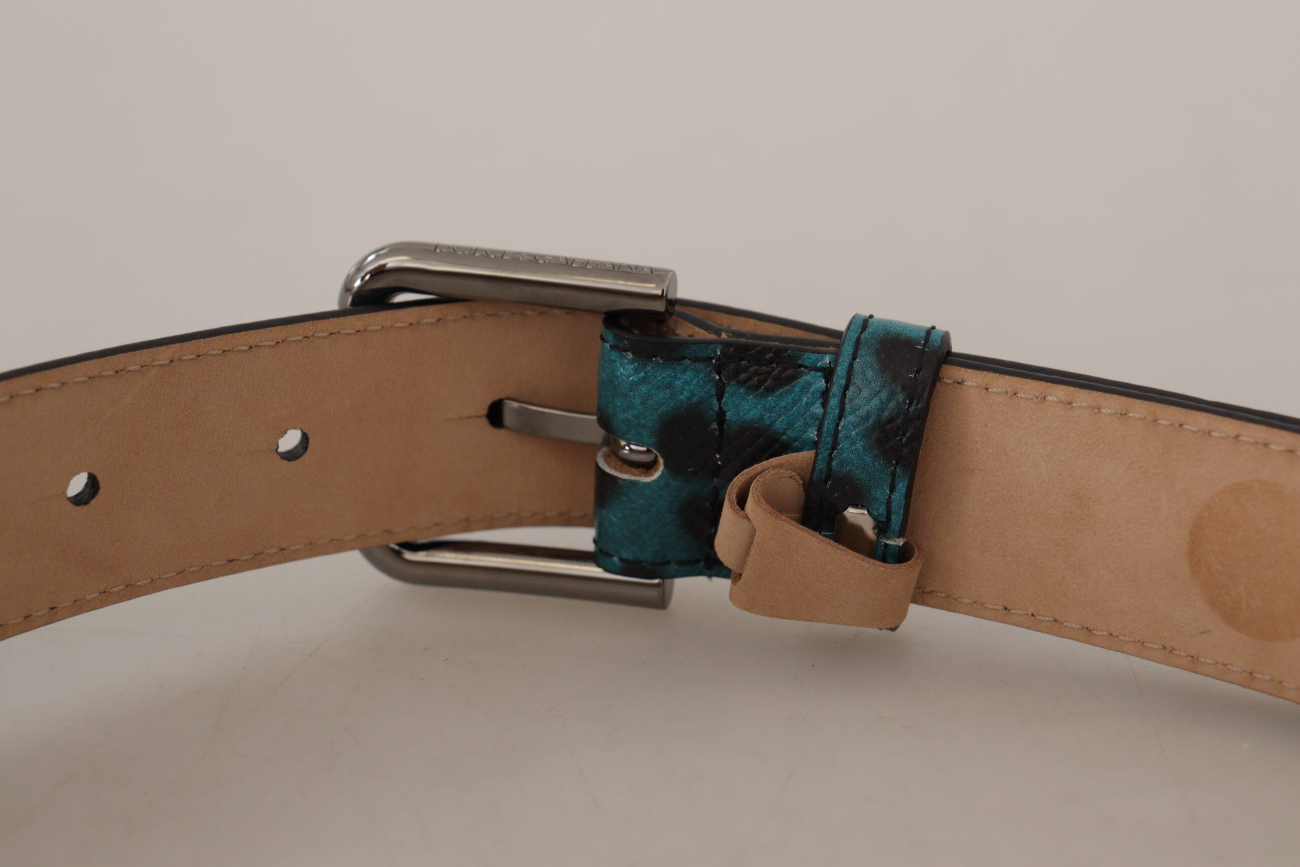 Dolce & Gabbana Engraved Logo Leather Belt in Blue Green - Luksusmuotia Dolce & Gabbana - Tutustu YVES JAVANNI® 