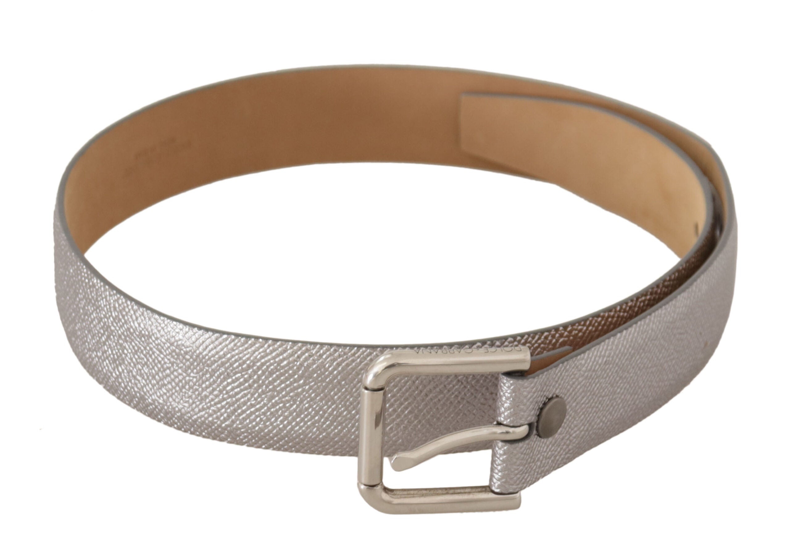 Dolce & Gabbana Elegant Silver Leather Belt with Engraved Buckle - Luksusmuotia Dolce & Gabbana - Tutustu YVES JAVANNI® 