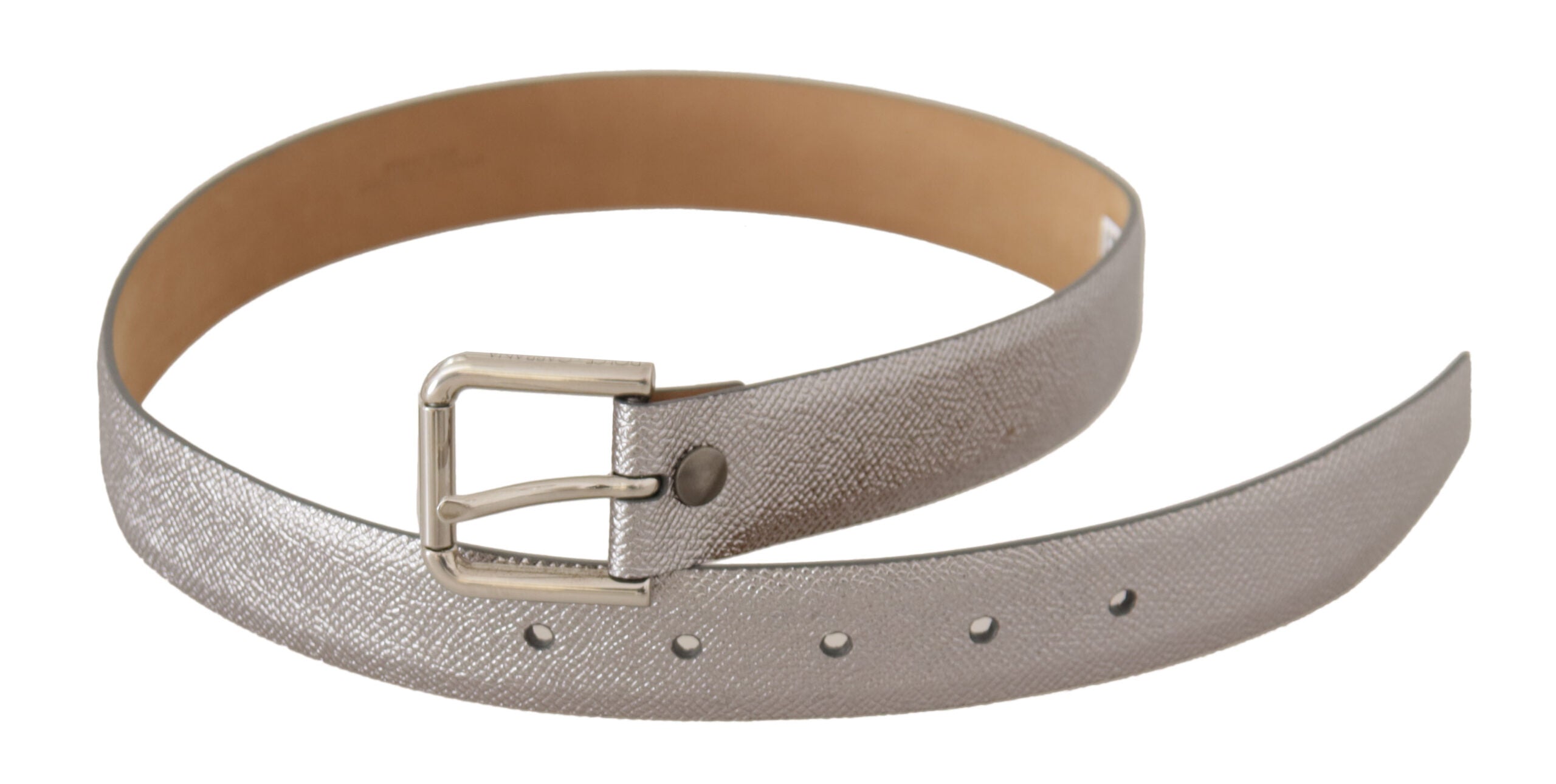 Dolce & Gabbana Elegant Silver Leather Belt with Engraved Buckle - Luksusmuotia Dolce & Gabbana - Tutustu YVES JAVANNI® 