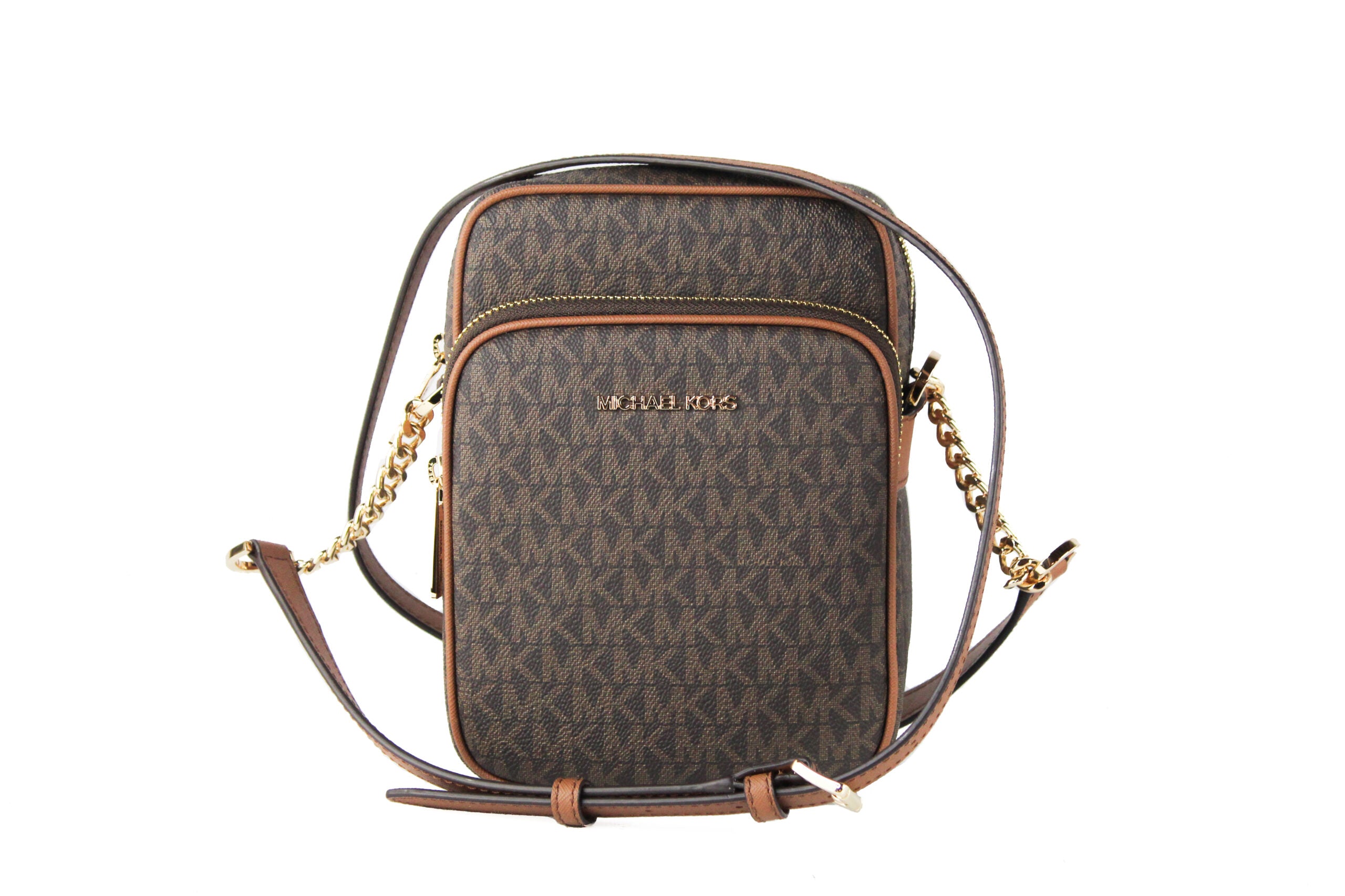 Michael Kors Jet Set Travel Medium Signature North South Chain Crossbody Handbag Brown - Luksusmuotia Michael Kors - Tutustu YVES JAVANNI® 