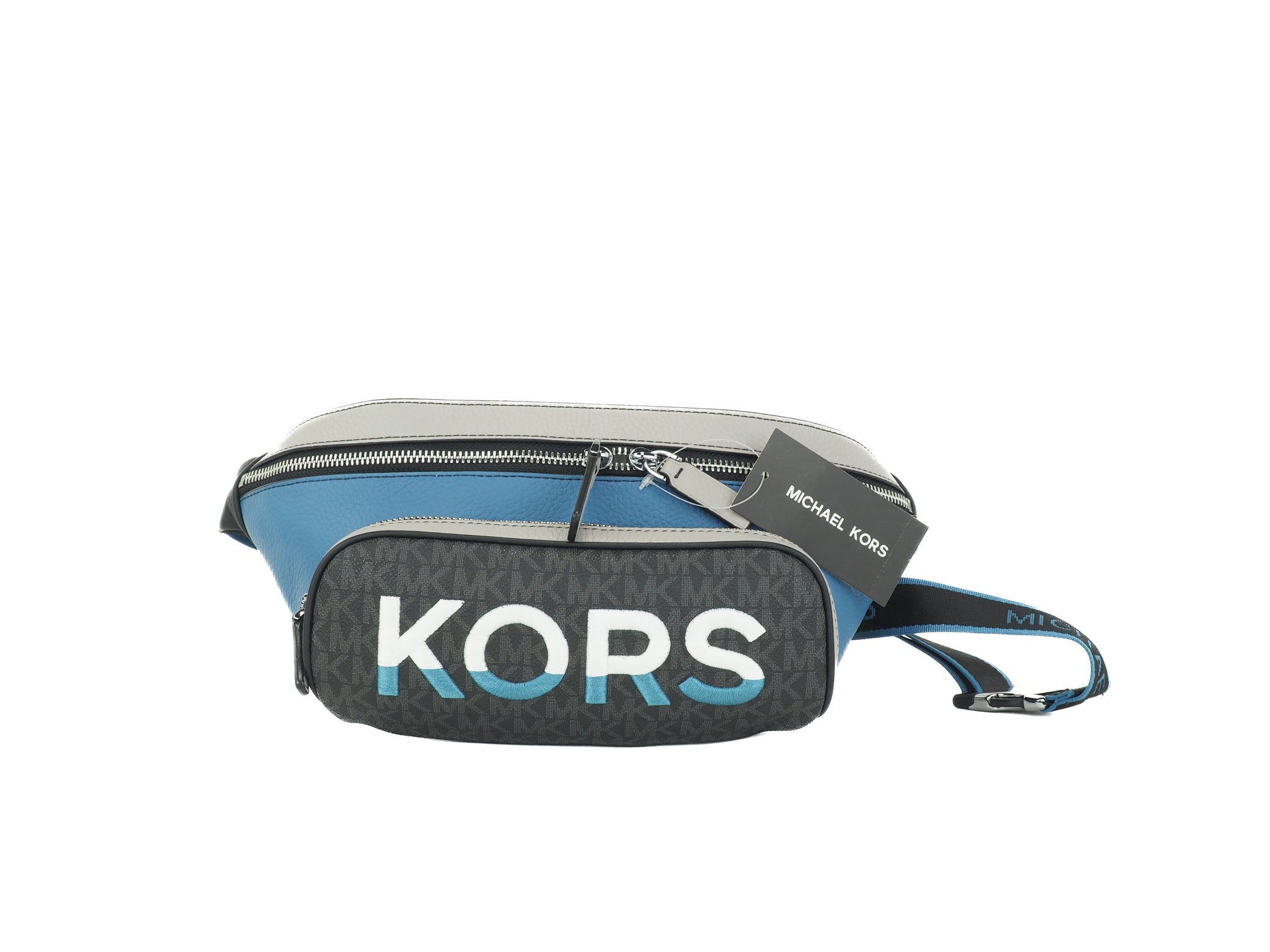 Michael Kors Cooper Large Blue Multi Leather Embroidered Logo Utility Belt Bag - Luksuslaukut ja asusteet Michael Kors - Tutustu YVES JAVANNI® 