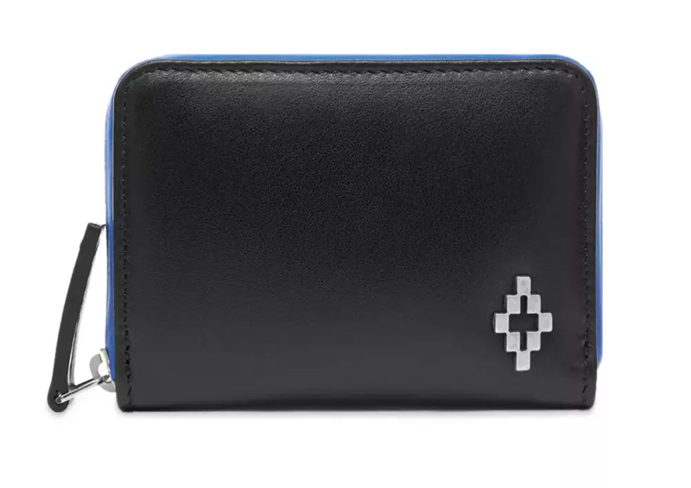 Marcelo Burlon Sleek Black Leather Card Holder with Blue Accents - Luksusmuotia Marcelo Burlon - Tutustu YVES JAVANNI® 