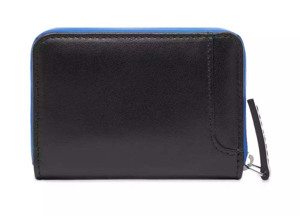 Marcelo Burlon Sleek Black Leather Card Holder with Blue Accents - Luksusmuotia Marcelo Burlon - Tutustu YVES JAVANNI® 