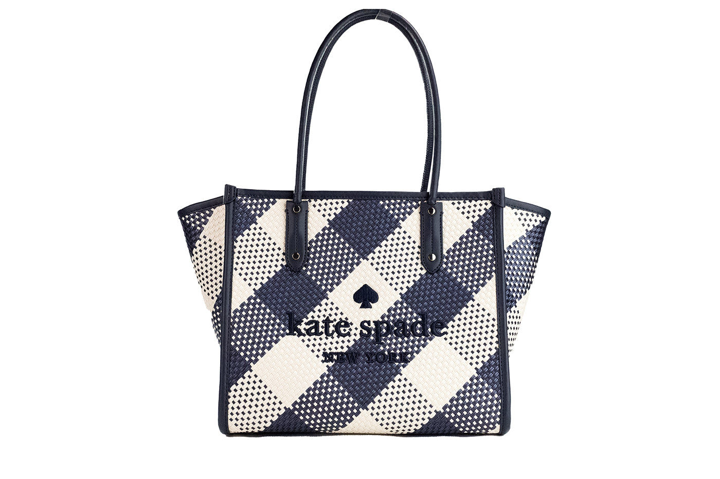 Kate Spade Ella Gingham Blazer Blue Oversized Woven Shoulder Tote Bag Purse - Luksuslaukut ja asusteet Kate Spade - Tutustu YVES JAVANNI® 