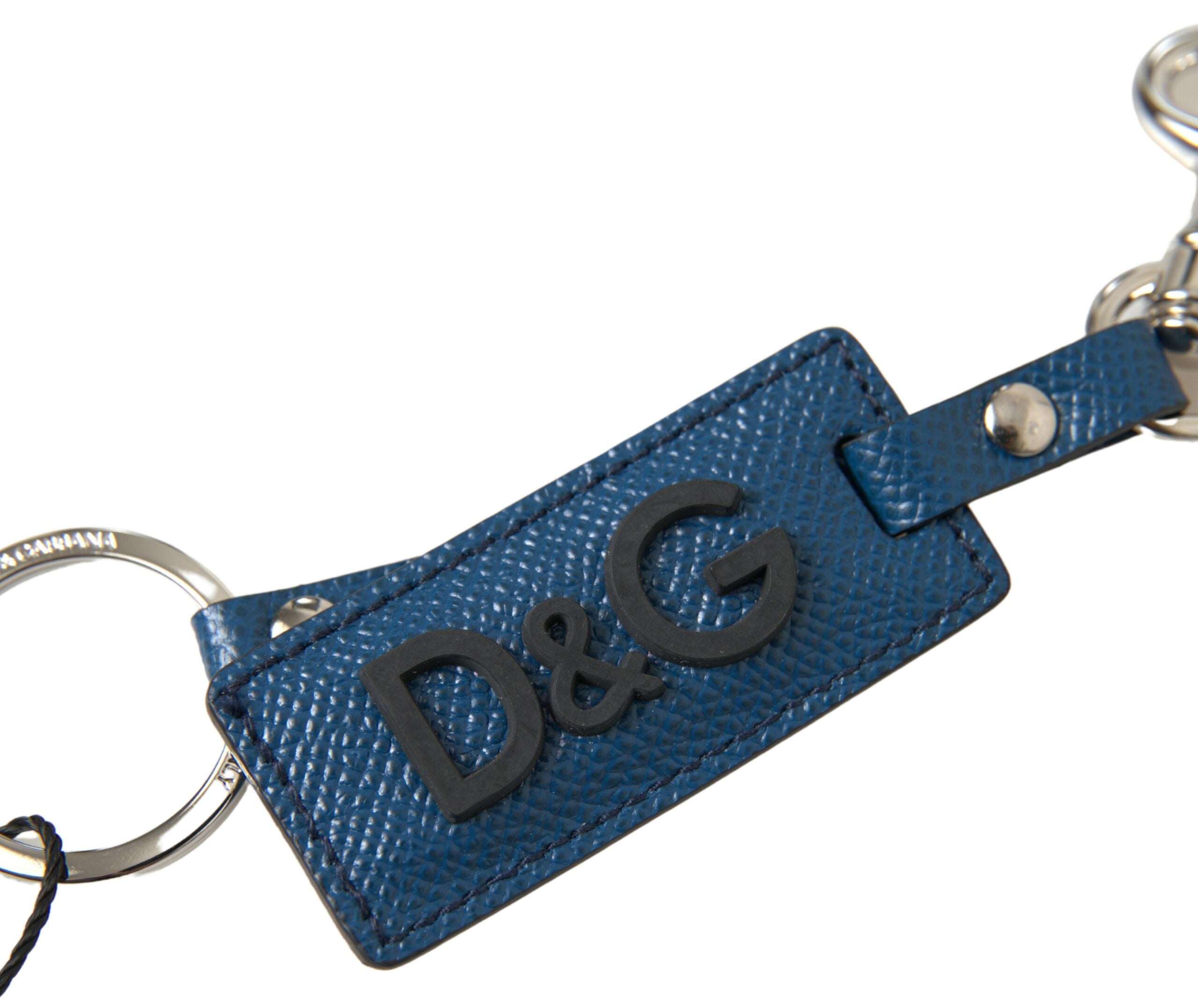 Dolce & Gabbana Elegant Blue Leather Keychain with Silver Accents - Luksusmuotia Dolce & Gabbana - Tutustu YVES JAVANNI® 