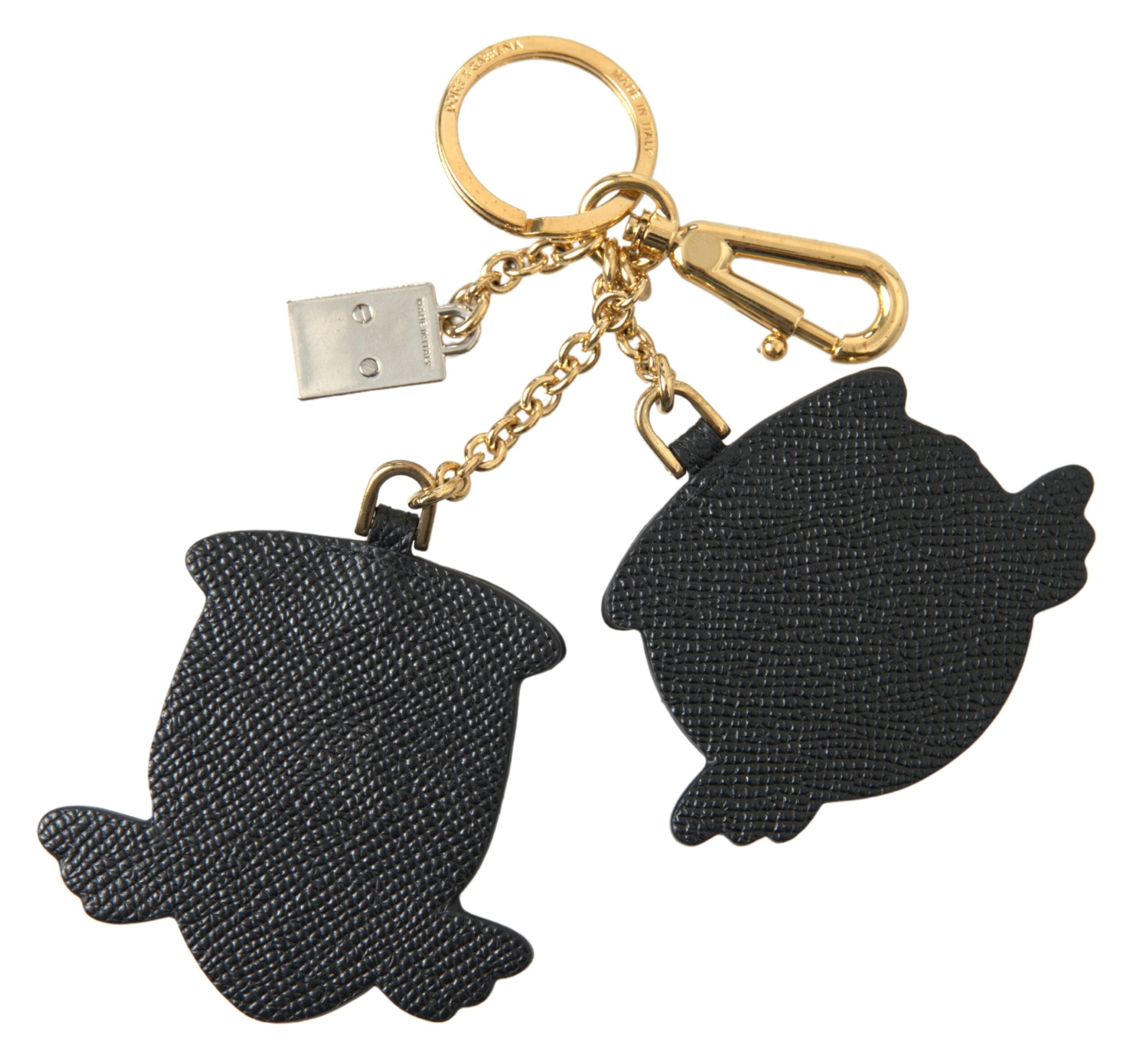 Dolce & Gabbana Chic Blue Leather Keychain with Gold Accents - Luksusmuotia Dolce & Gabbana - Tutustu YVES JAVANNI® 