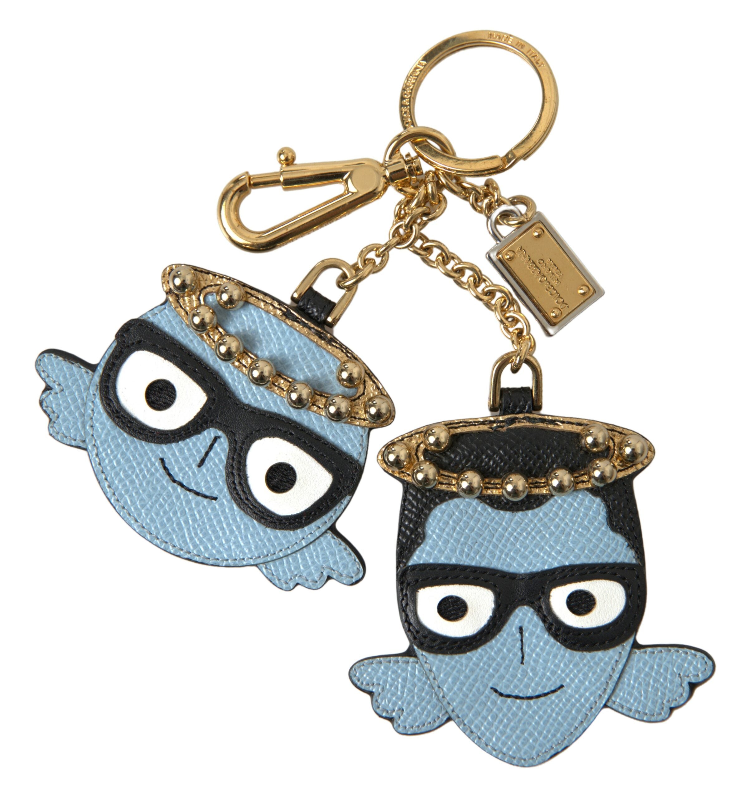 Dolce & Gabbana Chic Blue Leather Keychain with Gold Accents - Luksusmuotia Dolce & Gabbana - Tutustu YVES JAVANNI® 