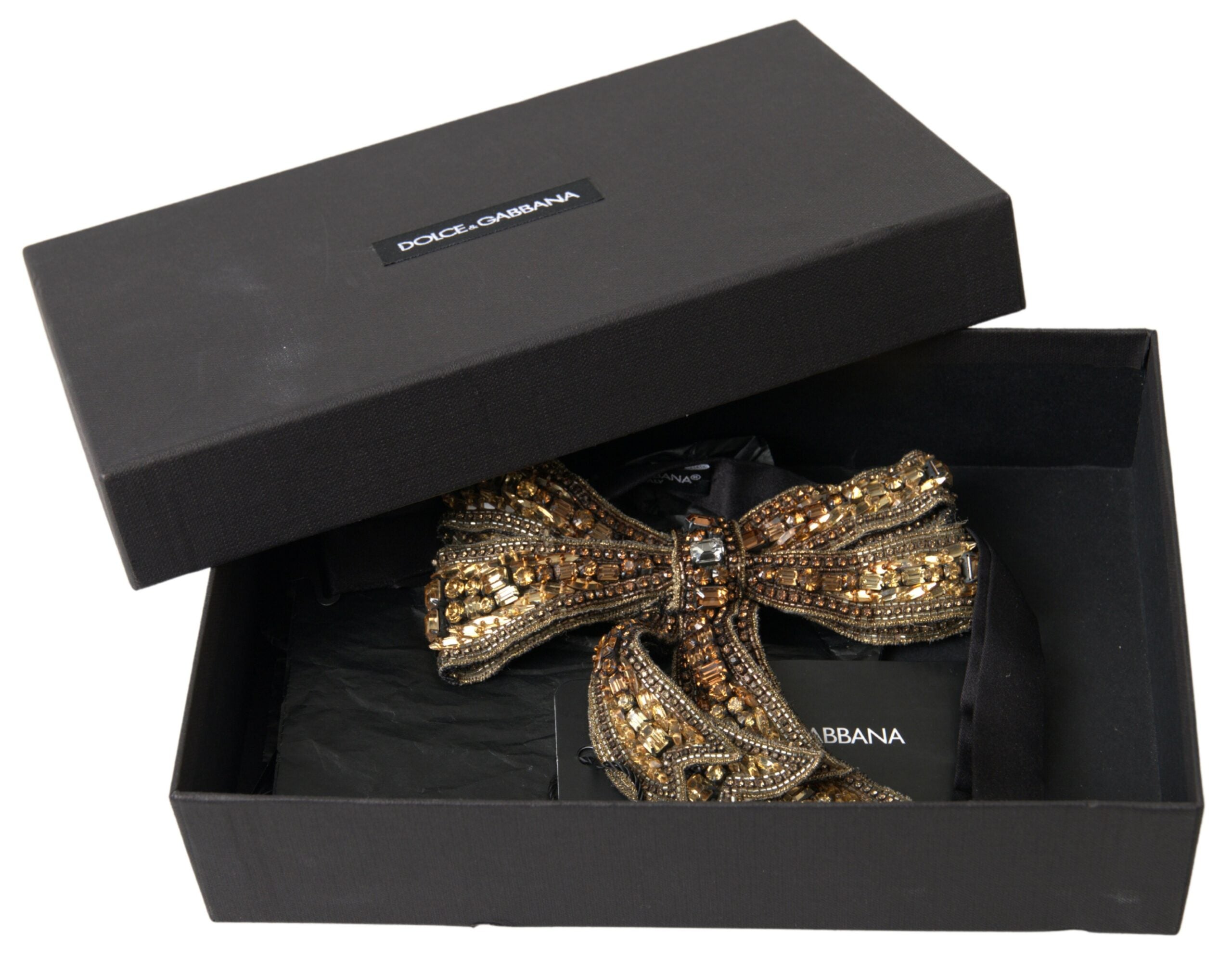 Dolce & Gabbana Gold Crystal Embellished Silk Bowtie - Luksusmuotia Dolce & Gabbana - Tutustu YVES JAVANNI® 