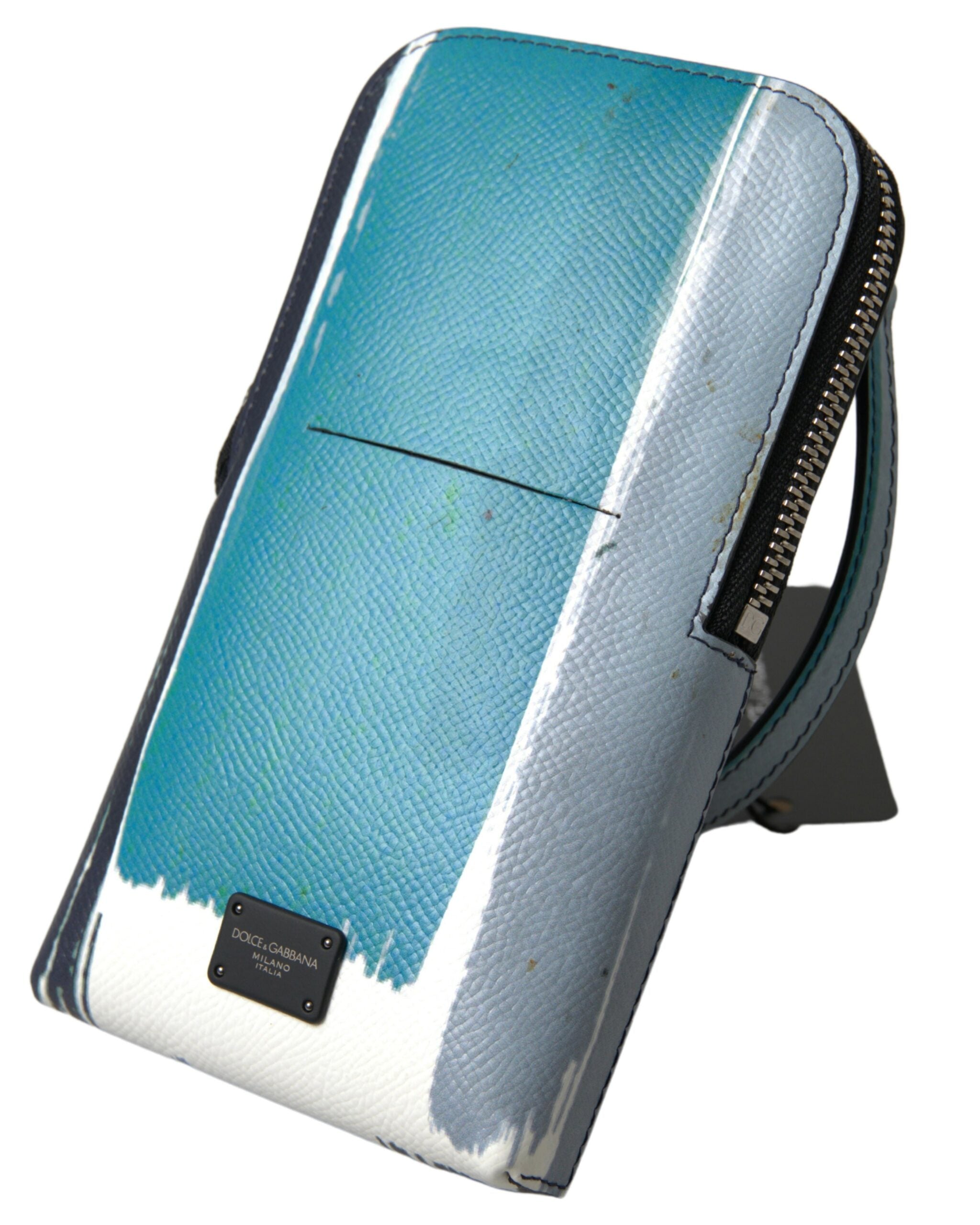 Dolce & Gabbana Elegant Leather Crossbody Phone Bag in Blue & White - Luksusmuotia Dolce & Gabbana - Tutustu YVES JAVANNI® 