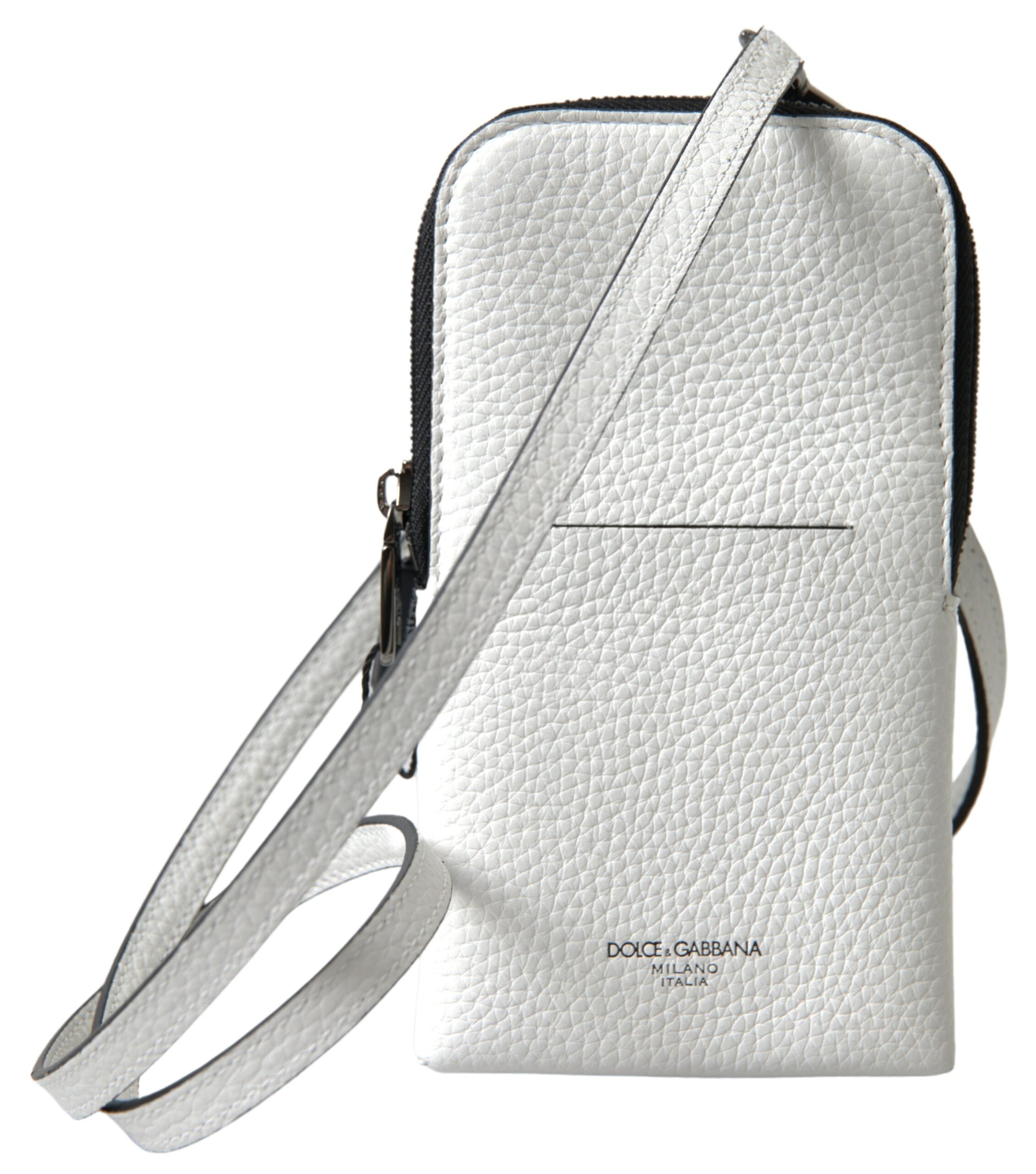 Dolce & Gabbana Elegant White Leather Phone Crossbody Bag - Luksusmuotia Dolce & Gabbana - Tutustu YVES JAVANNI® 