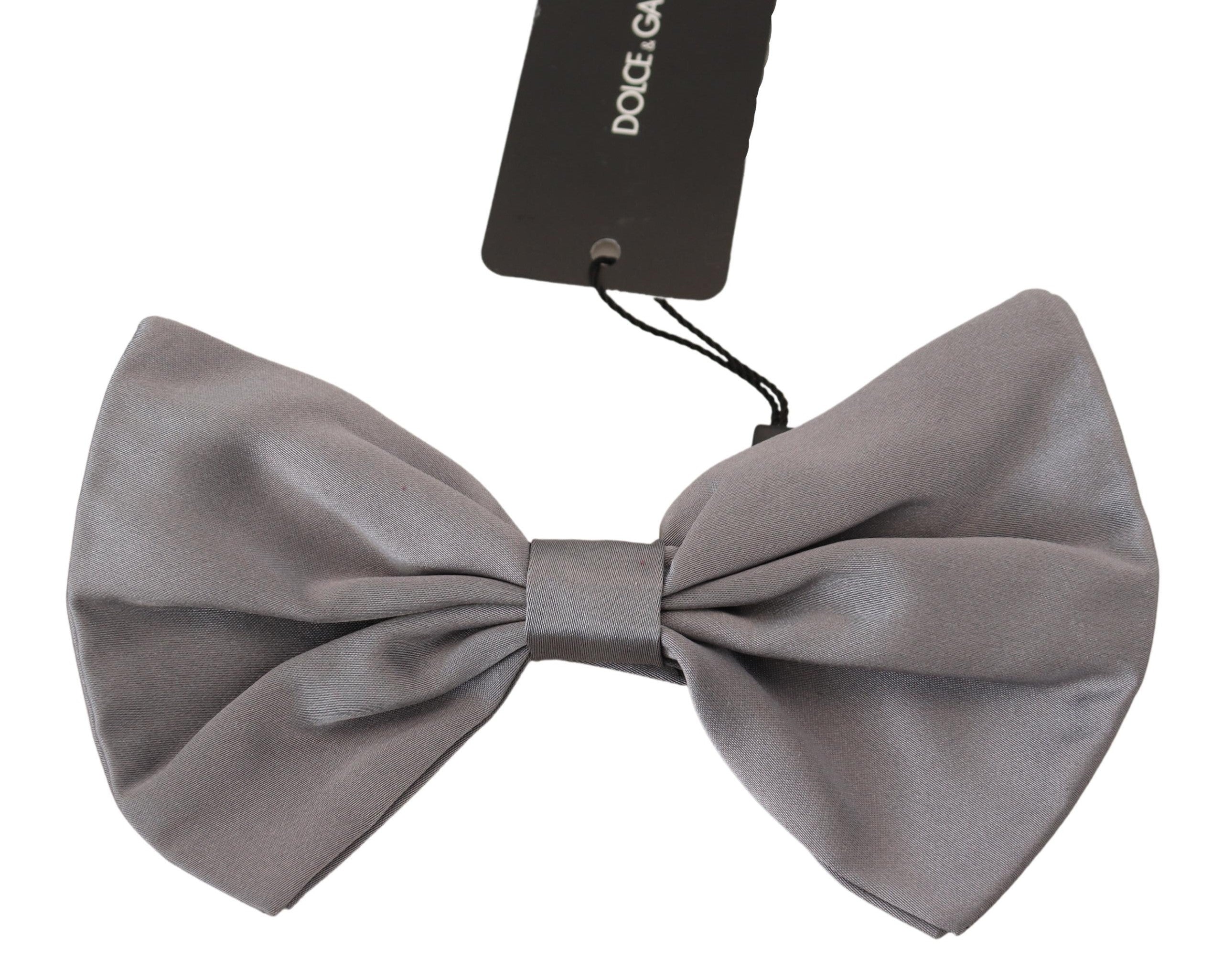 Dolce & Gabbana Elegant Silver Gray Silk Bow Tie - Luksusmuotia Dolce & Gabbana - Tutustu YVES JAVANNI® 