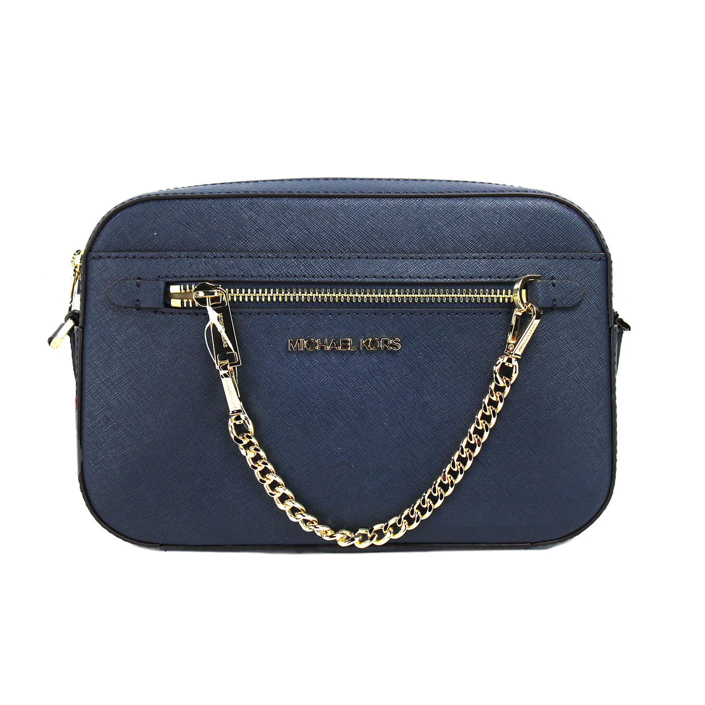 Michael Kors Jet Set Large East West Navy Leather Zip Chain Crossbody Bag Purse - Luksusmuotia Michael Kors - Tutustu YVES JAVANNI® 