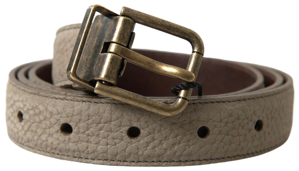 Dolce & Gabbana Elegant Beige Leather Belt with Metal Buckle - Luksusmuotia Dolce & Gabbana - Tutustu YVES JAVANNI® 