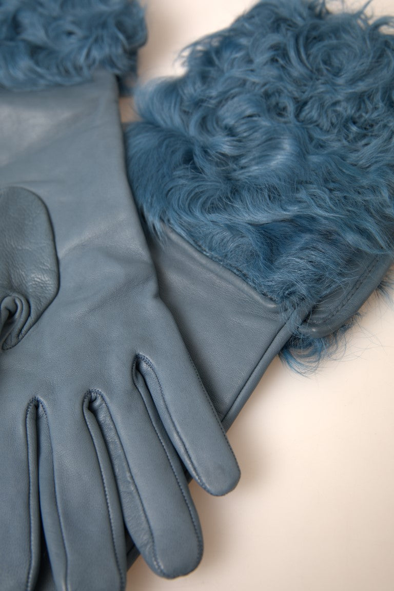 Dolce & Gabbana Elegant Blue Leather Gloves with Fur Trim - Luksusmuotia Dolce & Gabbana - Tutustu YVES JAVANNI® 