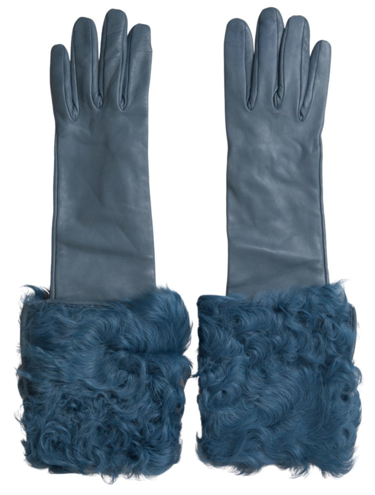 Dolce & Gabbana Elegant Blue Leather Gloves with Fur Trim - Luksuslaukut ja asusteet Dolce & Gabbana - Tutustu YVES JAVANNI® 