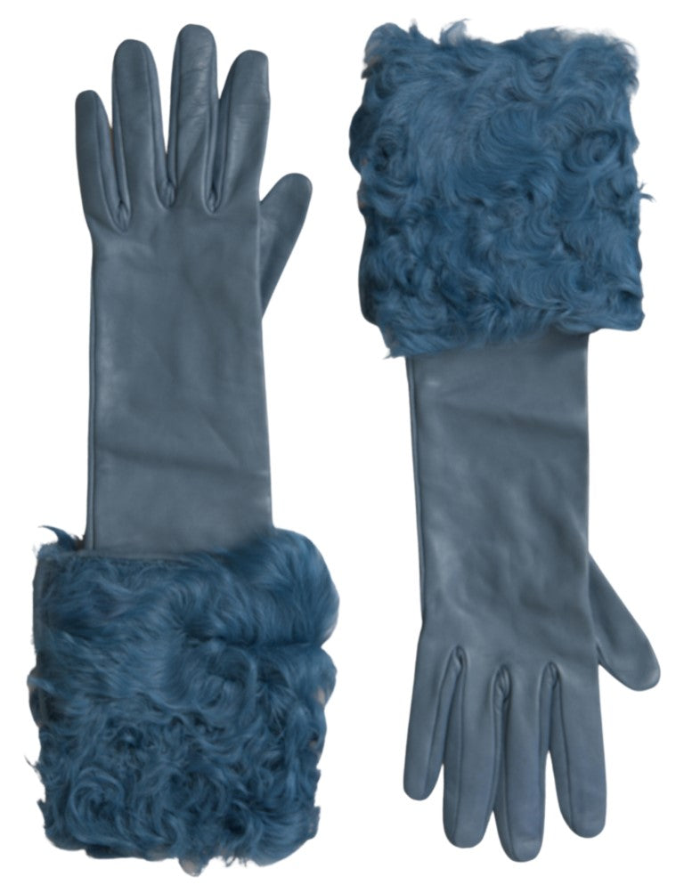 Dolce & Gabbana Elegant Blue Leather Gloves with Fur Trim - Luksusmuotia Dolce & Gabbana - Tutustu YVES JAVANNI® 