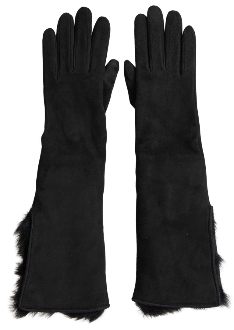 Dolce & Gabbana Elegant Leather Elbow Length Gloves with Fur Trim - Luksusmuotia Dolce & Gabbana - Tutustu YVES JAVANNI® 