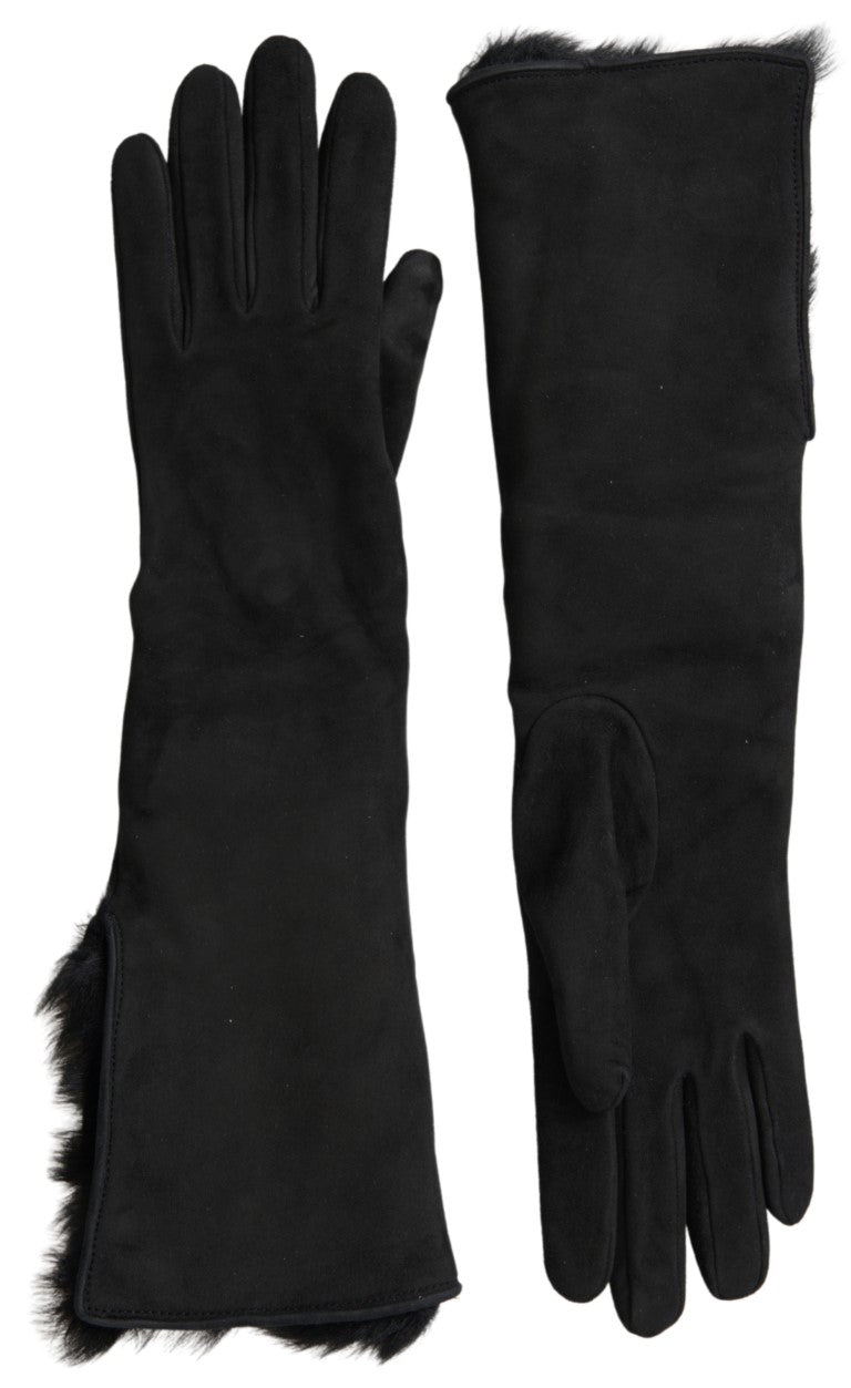 Dolce & Gabbana Elegant Leather Elbow Length Gloves with Fur Trim - Luksuslaukut ja asusteet Dolce & Gabbana - Tutustu YVES JAVANNI® 