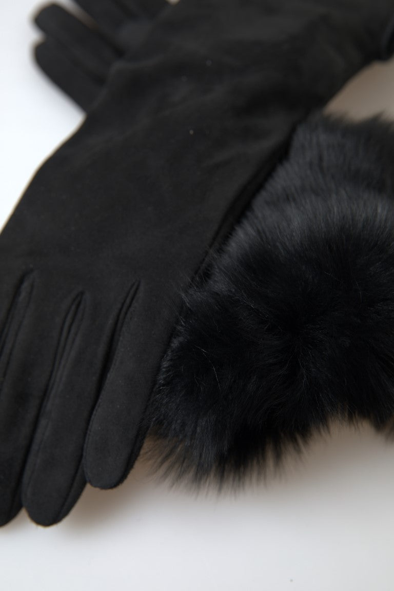 Dolce & Gabbana Elegant Leather Elbow Length Gloves with Fur Trim - Luksusmuotia Dolce & Gabbana - Tutustu YVES JAVANNI® 