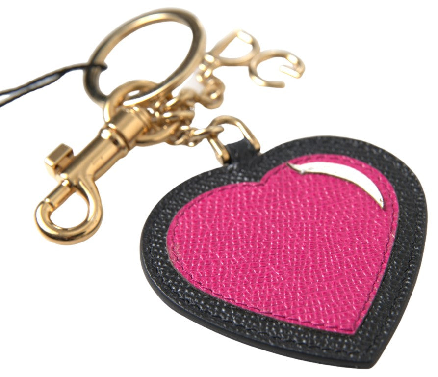 Dolce & Gabbana Elegant Black Leather Keychain with Fuchsia Accent - Luksusmuotia Dolce & Gabbana - Tutustu YVES JAVANNI® 