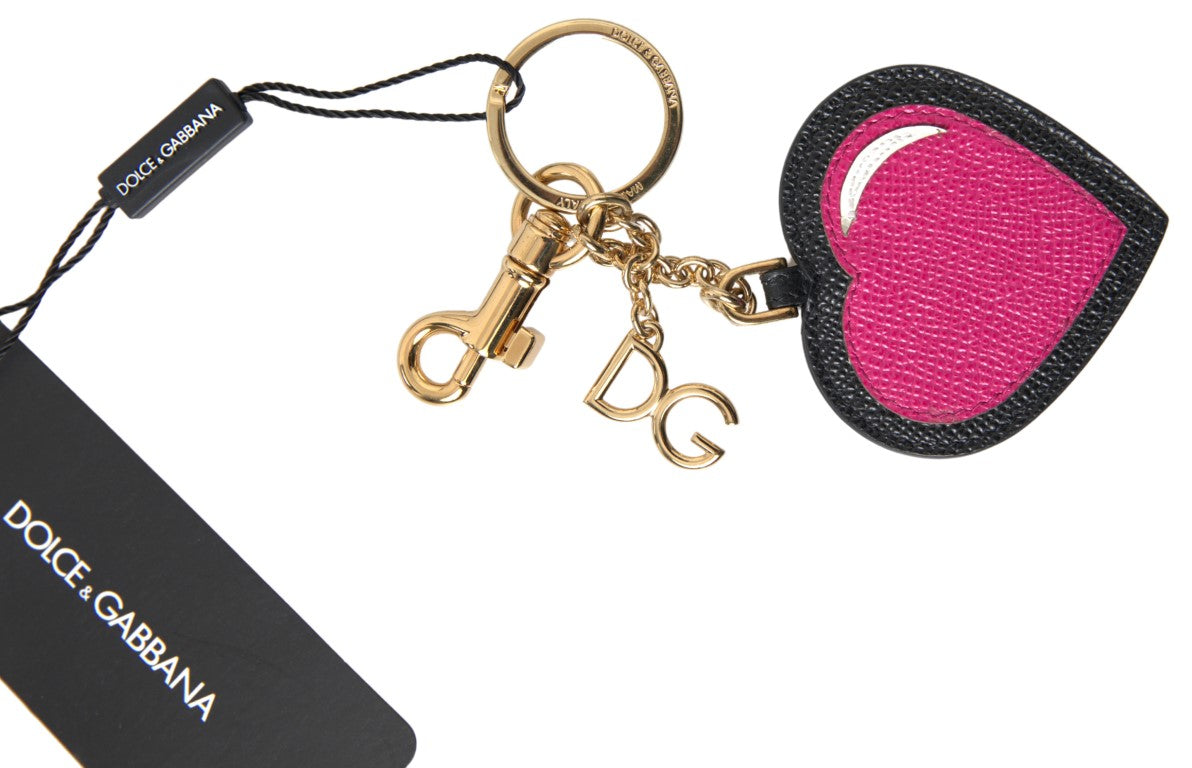 Dolce & Gabbana Elegant Black Leather Keychain with Fuchsia Accent - Luksusmuotia Dolce & Gabbana - Tutustu YVES JAVANNI® 