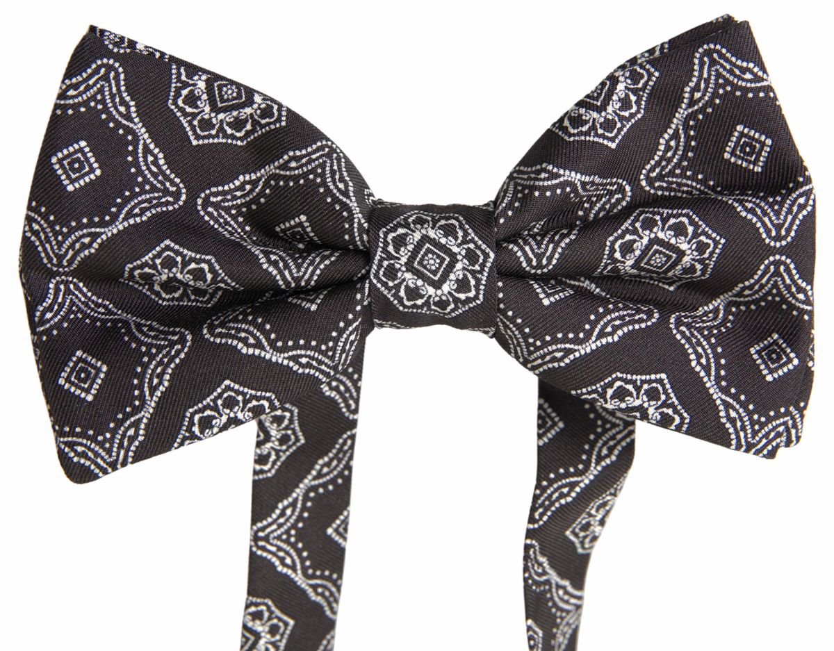 Dolce & Gabbana Elegant Silk Tied Bow Tie in Black & White - Luksusmuotia Dolce & Gabbana - Tutustu YVES JAVANNI® 