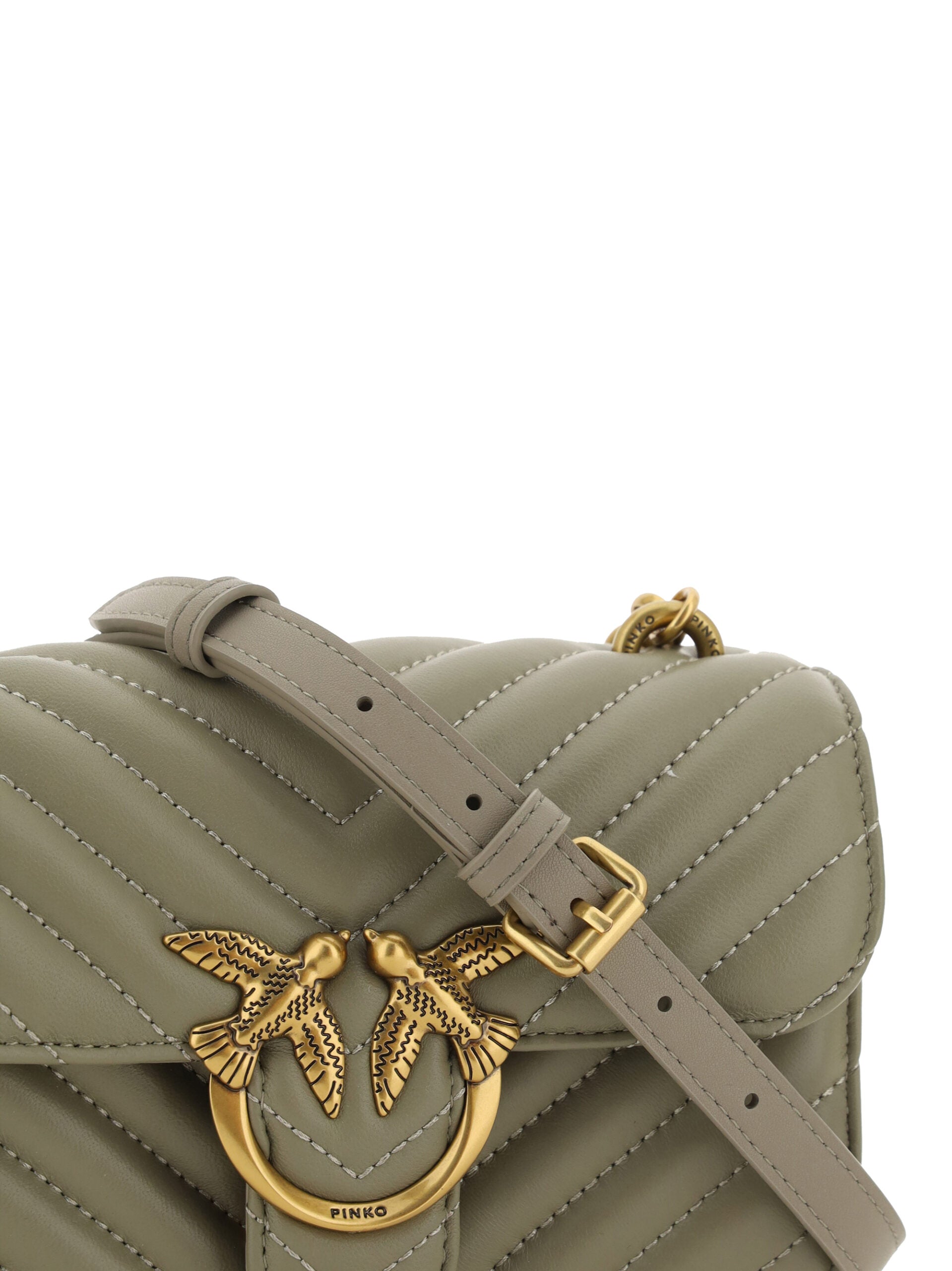 PINKO Chic Mini Love Bell Shoulder Bag in Noce Green - Luksuslaukut ja asusteet PINKO - Tutustu YVES JAVANNI® 