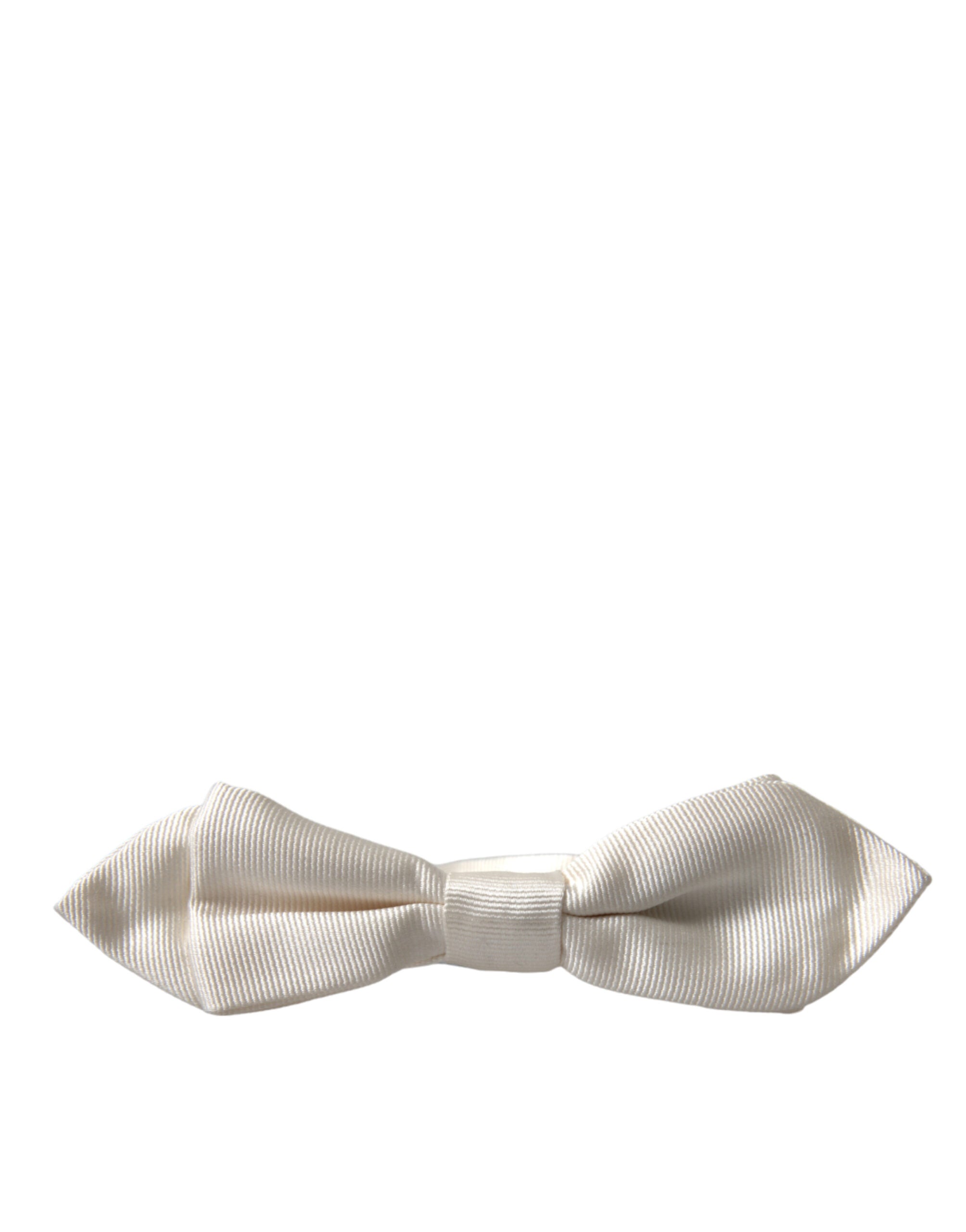 Dolce & Gabbana Elegant White Silk Bow Tie - Luksusmuotia Dolce & Gabbana - Tutustu YVES JAVANNI® 