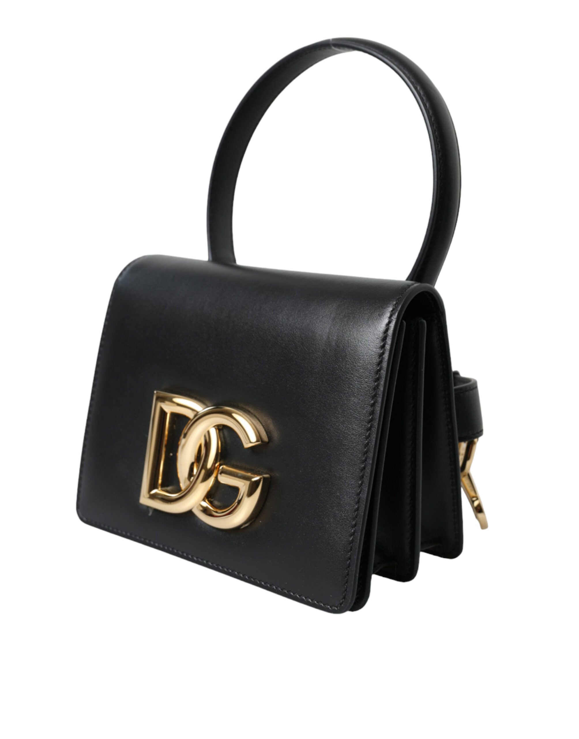 Dolce & Gabbana Elegant Black Leather Belt Bag with Gold Accents - Luksusmuotia Dolce & Gabbana - Tutustu YVES JAVANNI® 