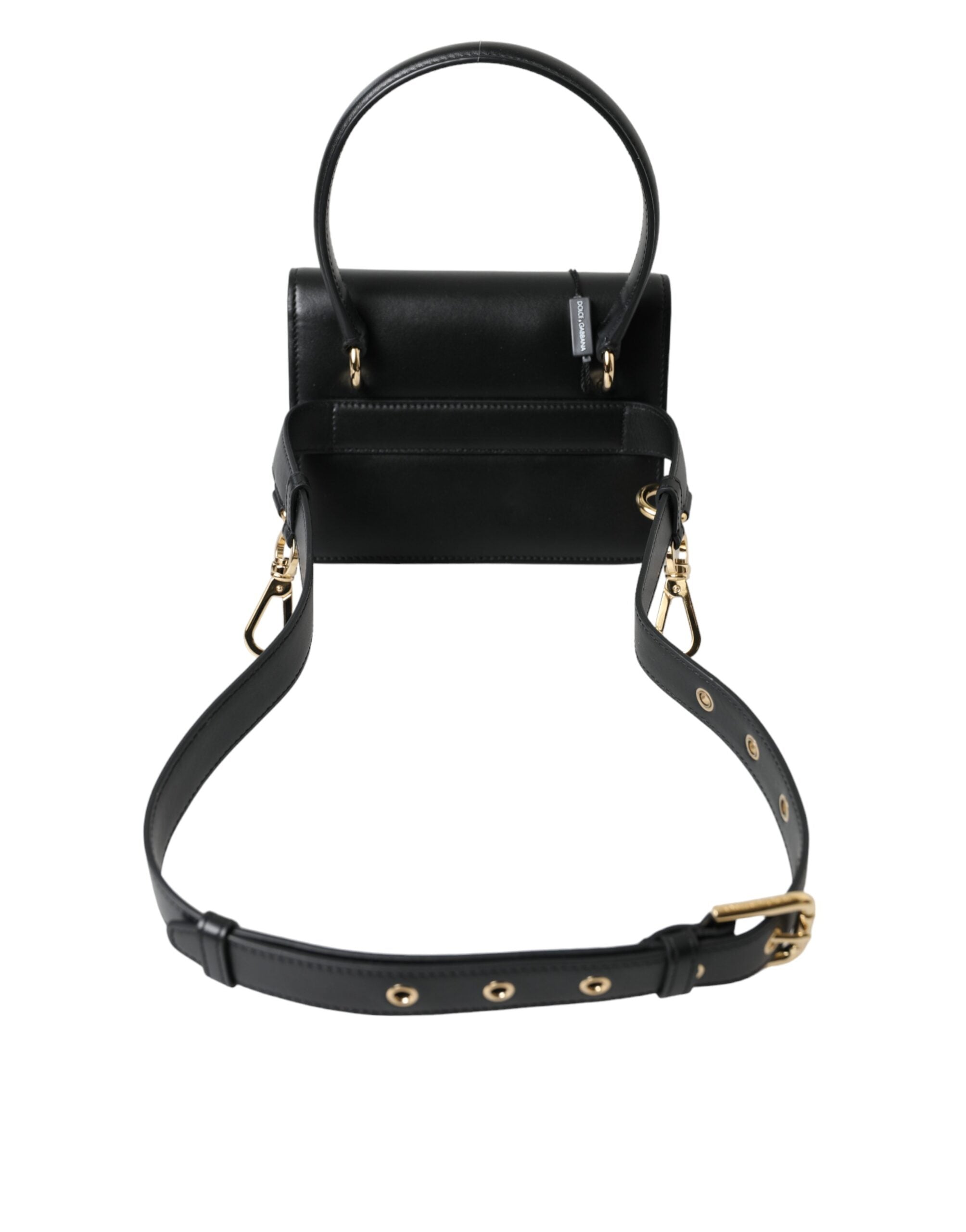 Dolce & Gabbana Elegant Black Leather Belt Bag with Gold Accents - Luksusmuotia Dolce & Gabbana - Tutustu YVES JAVANNI® 