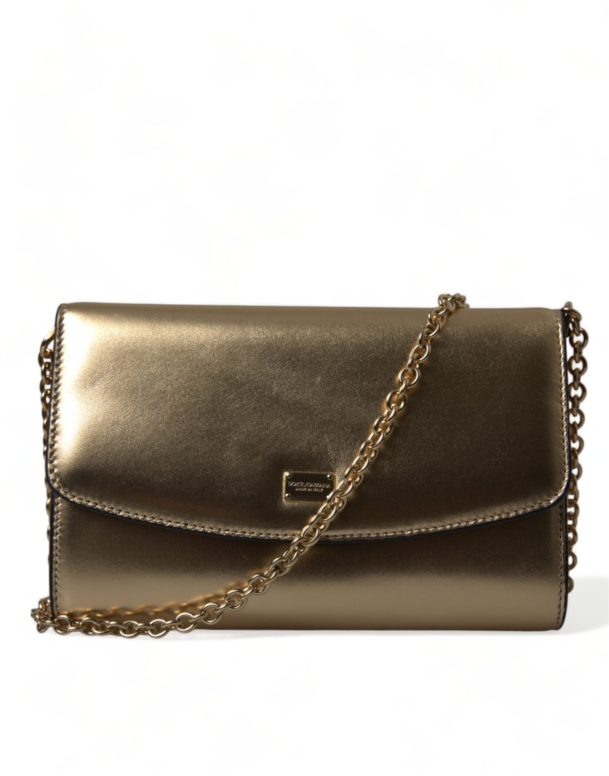 Dolce & Gabbana Elegant Metallic Gold Leather Crossbody Purse - Luksusmuotia Dolce & Gabbana - Tutustu YVES JAVANNI® 