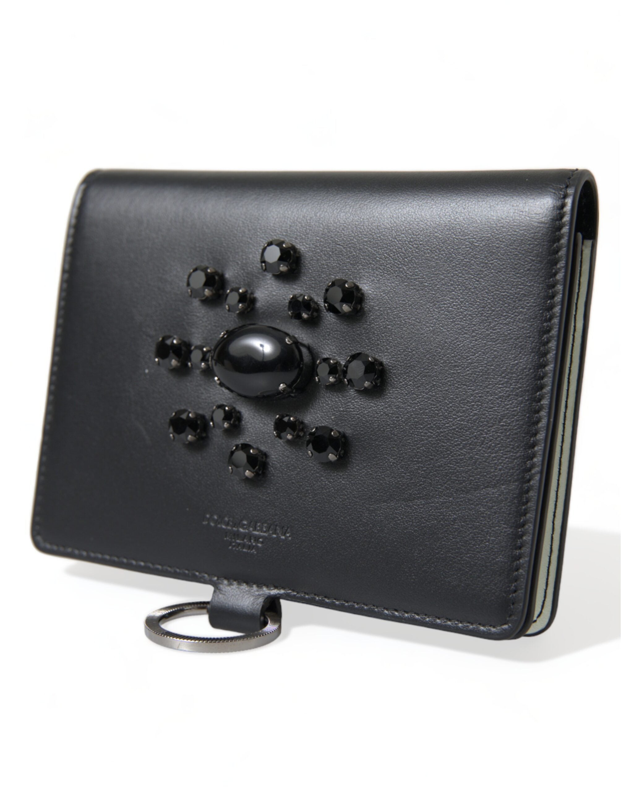 Dolce & Gabbana Elegant Black Leather Crystal Card Holder Wallet - Luksusmuotia Dolce & Gabbana - Tutustu YVES JAVANNI® 