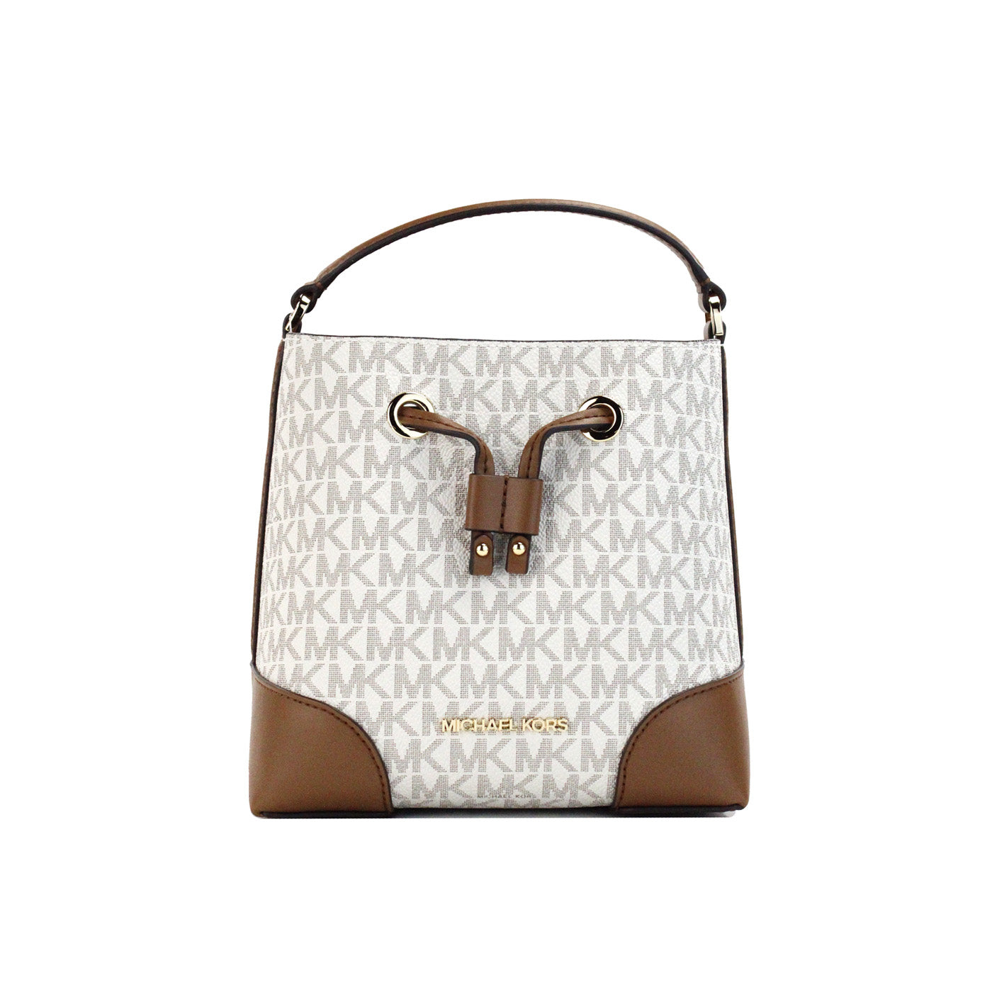 Michael Kors Mercer Small Vanilla Signature Leather Bucket Crossbody Bag - Luksusmuotia Michael Kors - Tutustu YVES JAVANNI® 