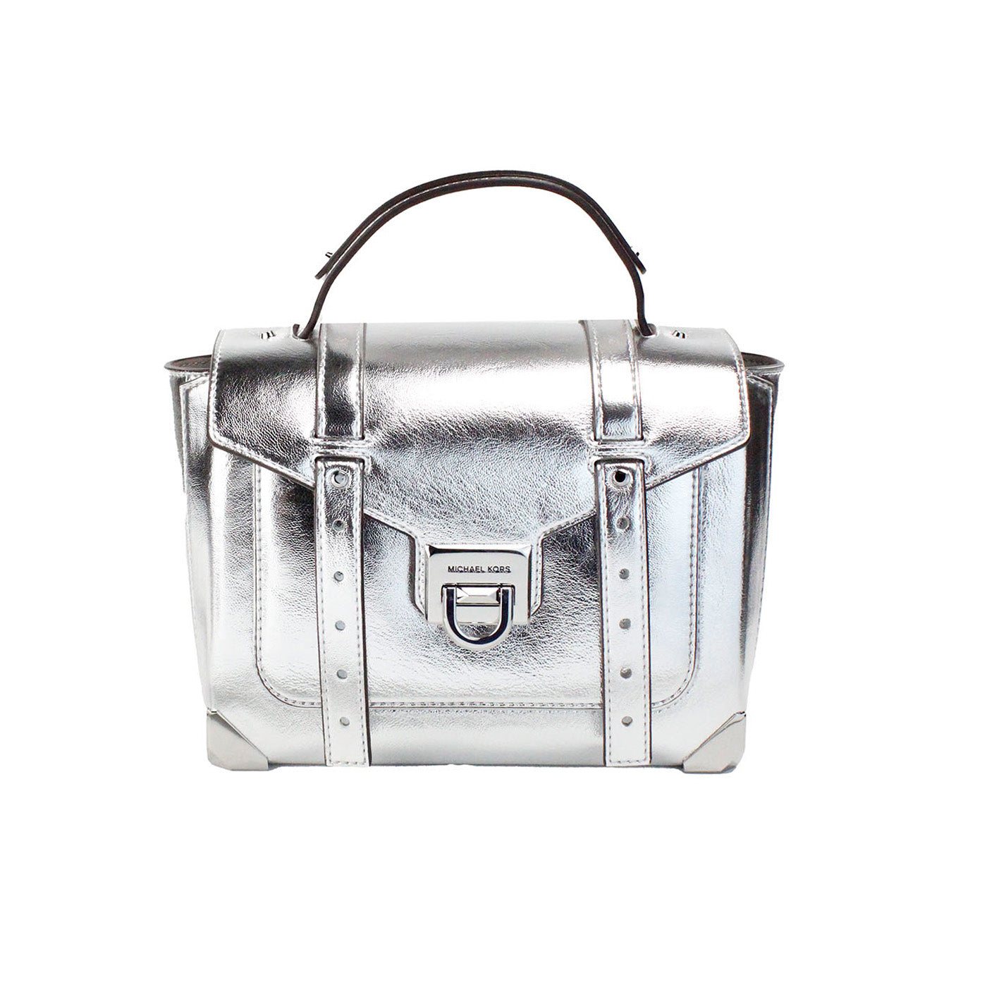 Michael Kors Manhattan Medium Silver Leather Top Handle Satchel Bag - Luksusmuotia Michael Kors - Tutustu YVES JAVANNI® 