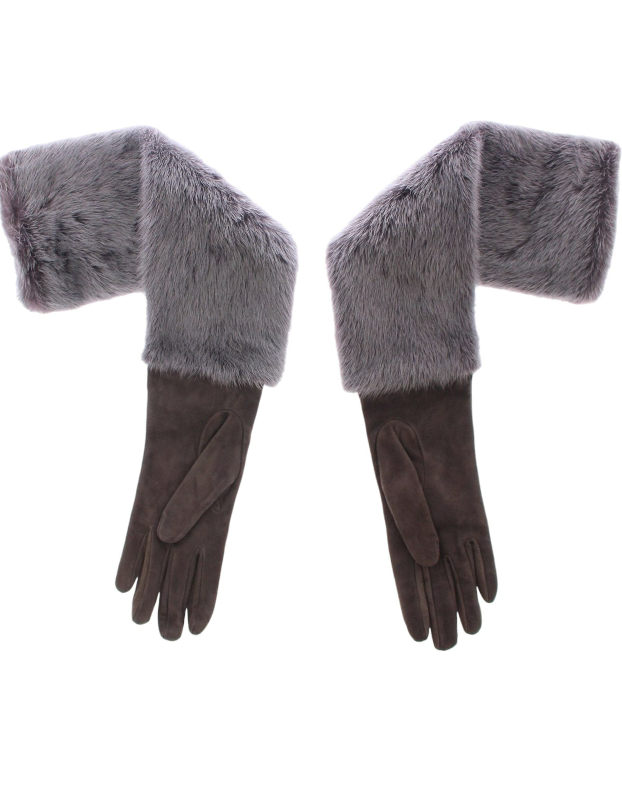 Dolce & Gabbana Elegant Gray Mink Fur Leather Elbow Gloves - Luksusmuotia Dolce & Gabbana - Tutustu YVES JAVANNI® 