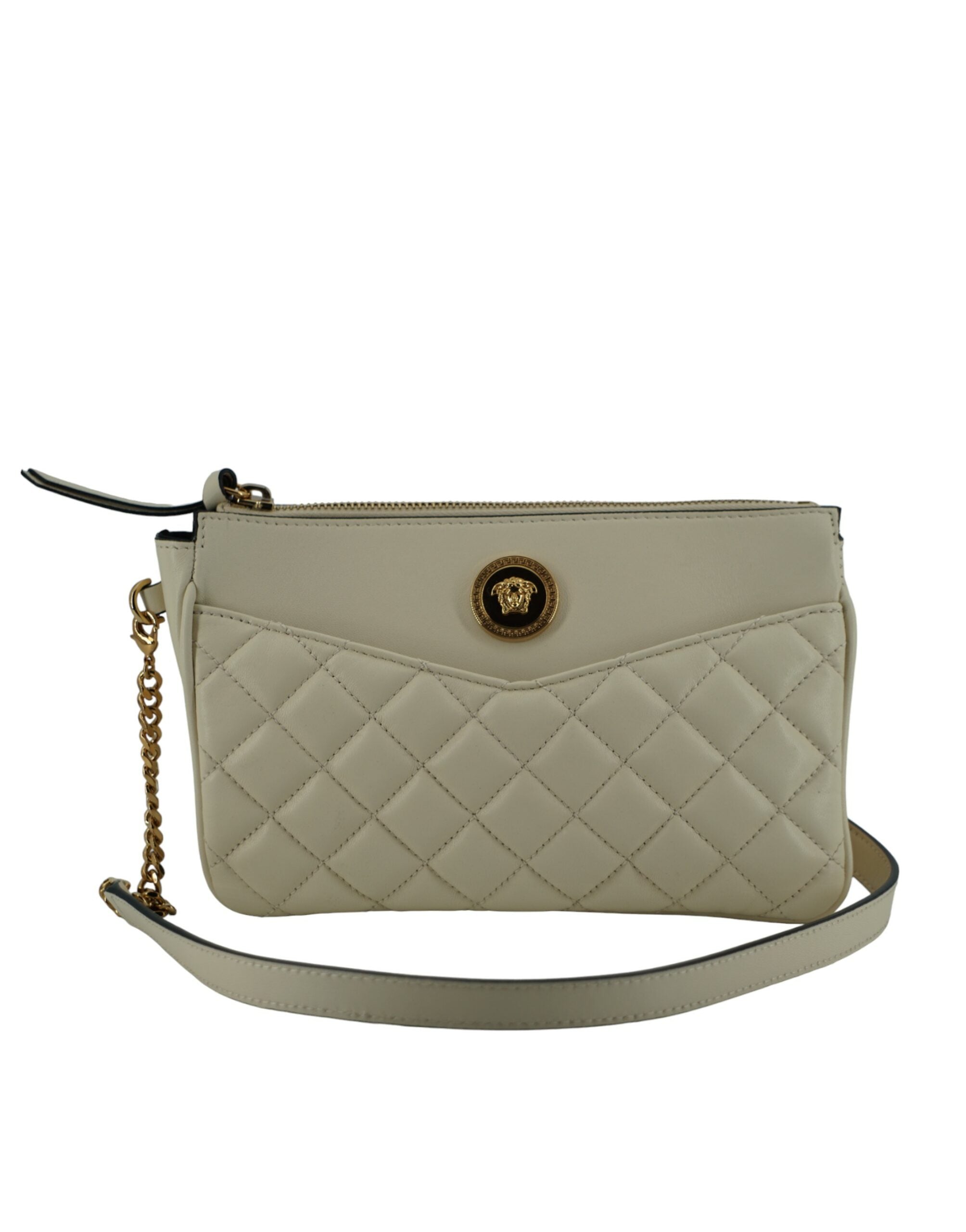 Versace Elegant White Lamb Leather Crossbody Pouch - Luksusmuotia Versace - Tutustu YVES JAVANNI® 