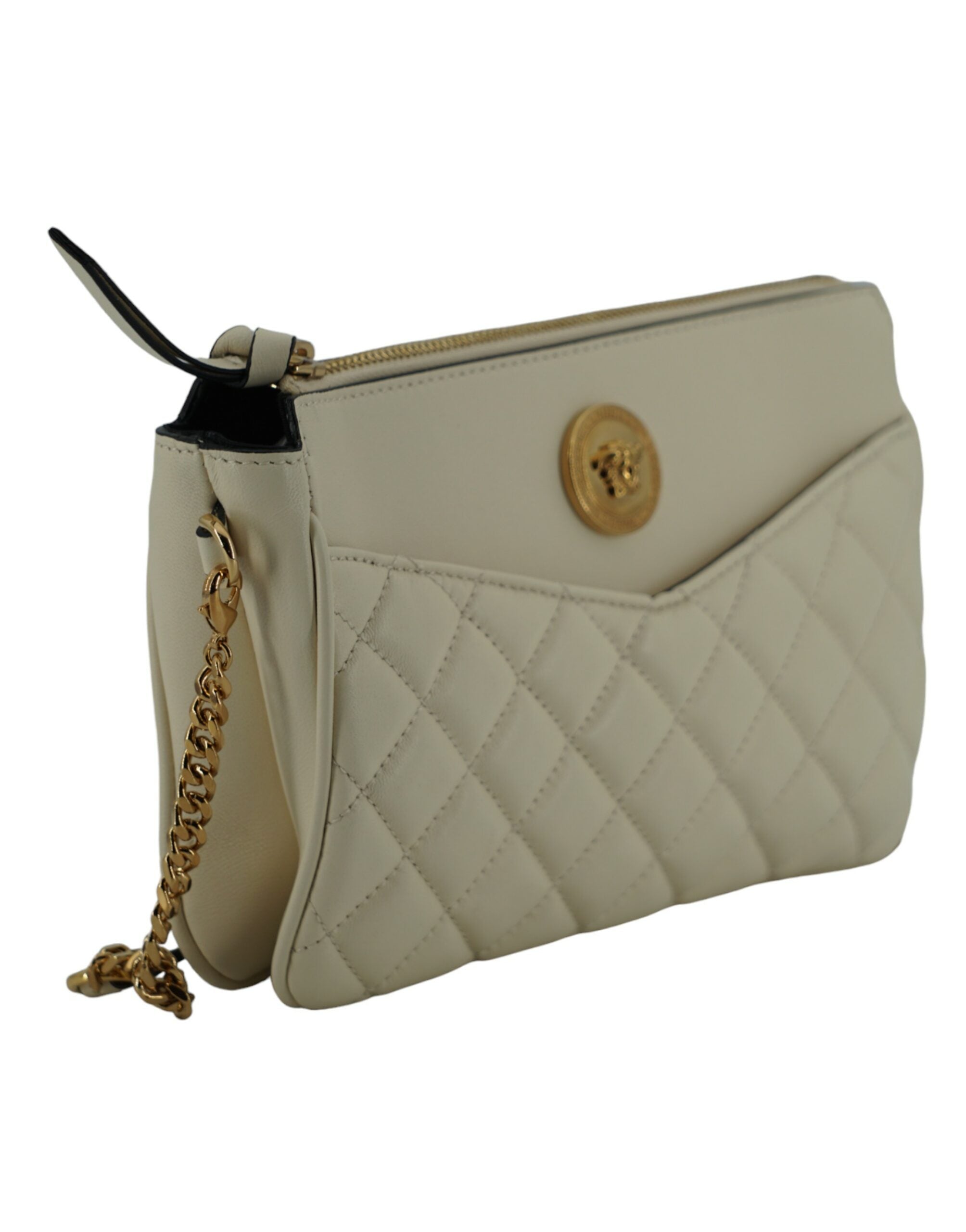 Versace Elegant White Lamb Leather Crossbody Pouch - Luksusmuotia Versace - Tutustu YVES JAVANNI® 