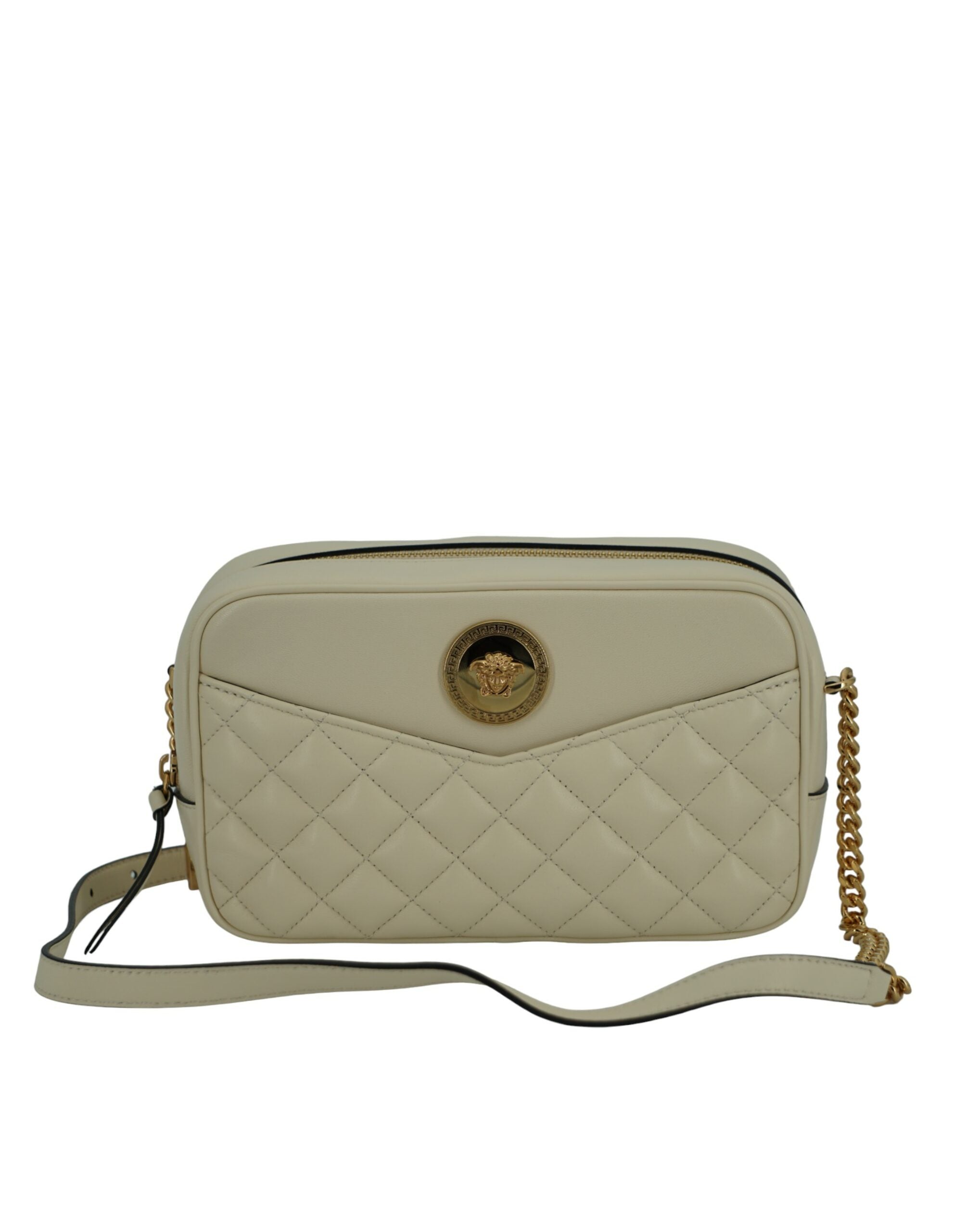 Versace Elegant White Leather Camera Shoulder Bag - Luksusmuotia Versace - Tutustu YVES JAVANNI® 