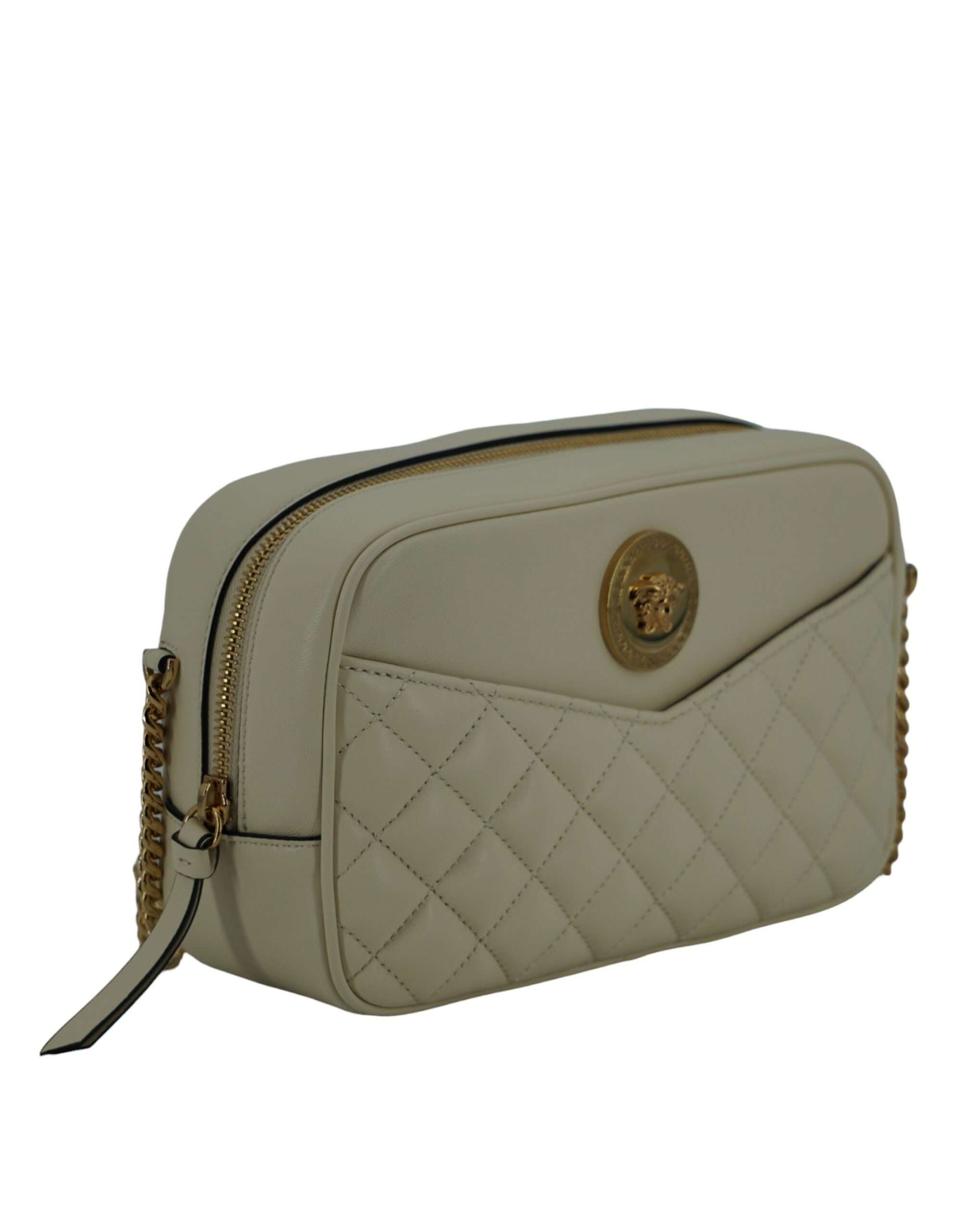 Versace Elegant White Leather Camera Shoulder Bag - Luksusmuotia Versace - Tutustu YVES JAVANNI® 